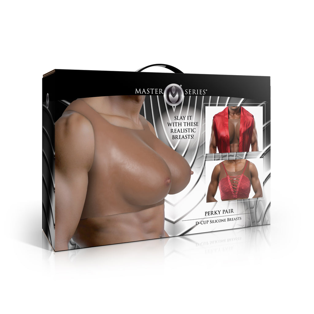 Master Series Perky Pair D-Cup Silicone Breasts - Dark Brown