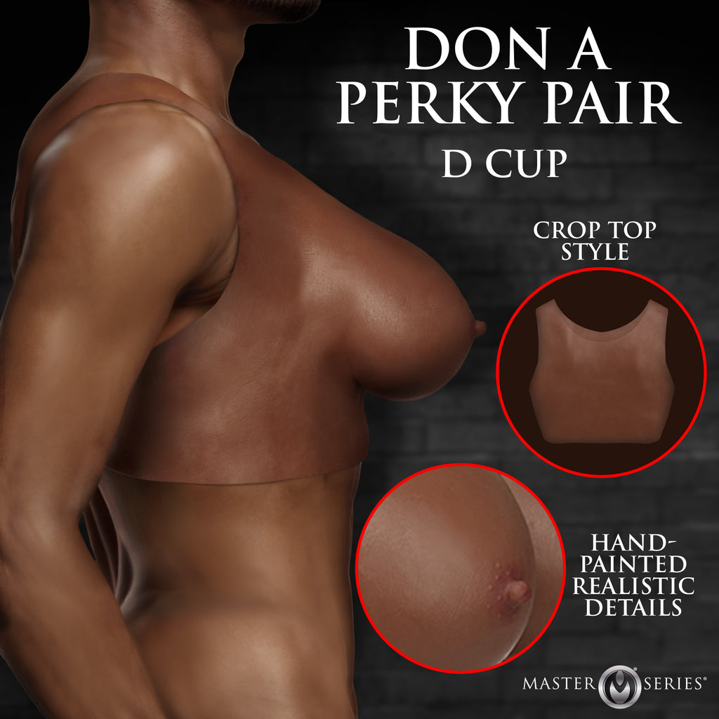Master Series Perky Pair D-Cup Silicone Breasts - Dark Brown