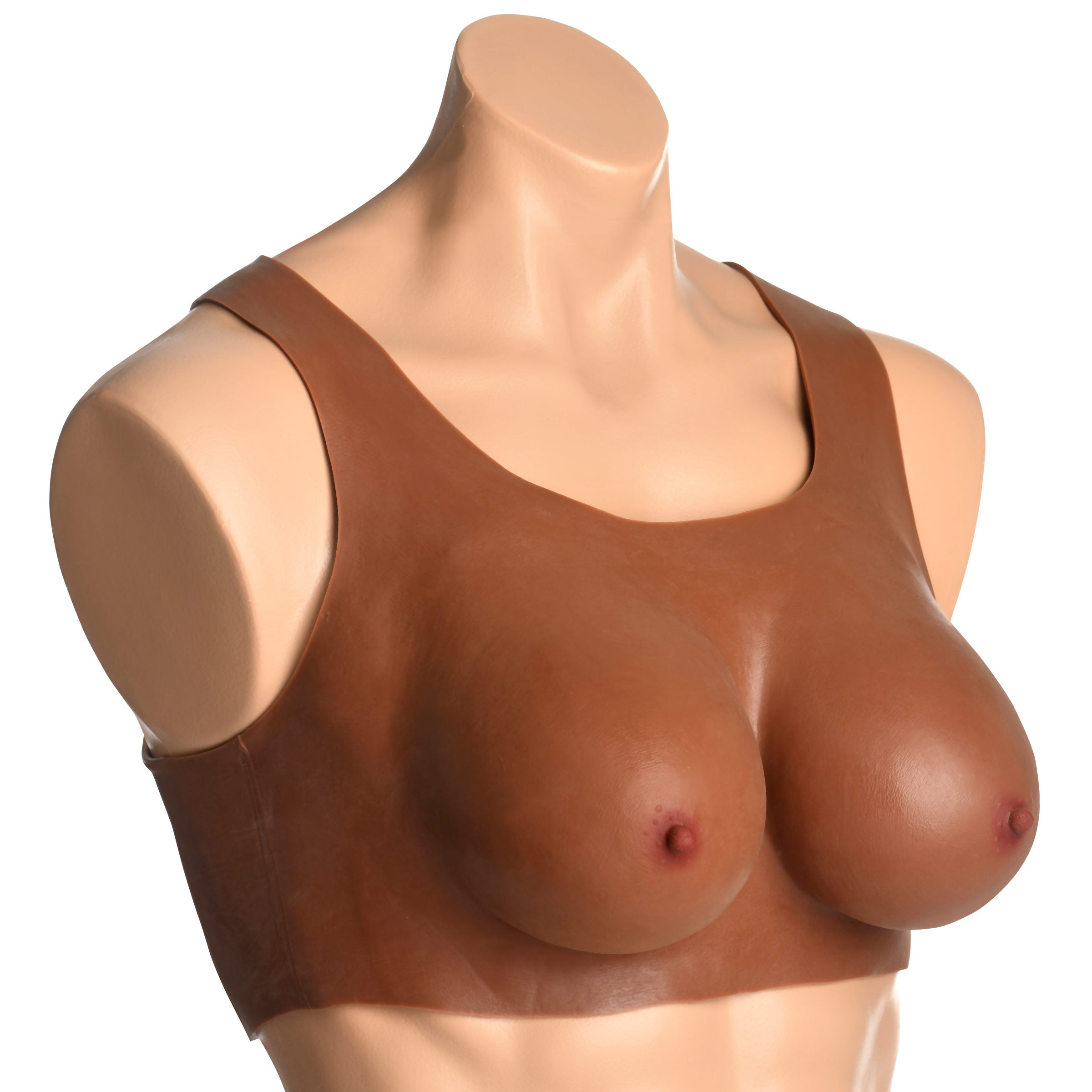 Master Series Perky Pair D-Cup Silicone Breasts - Dark Brown
