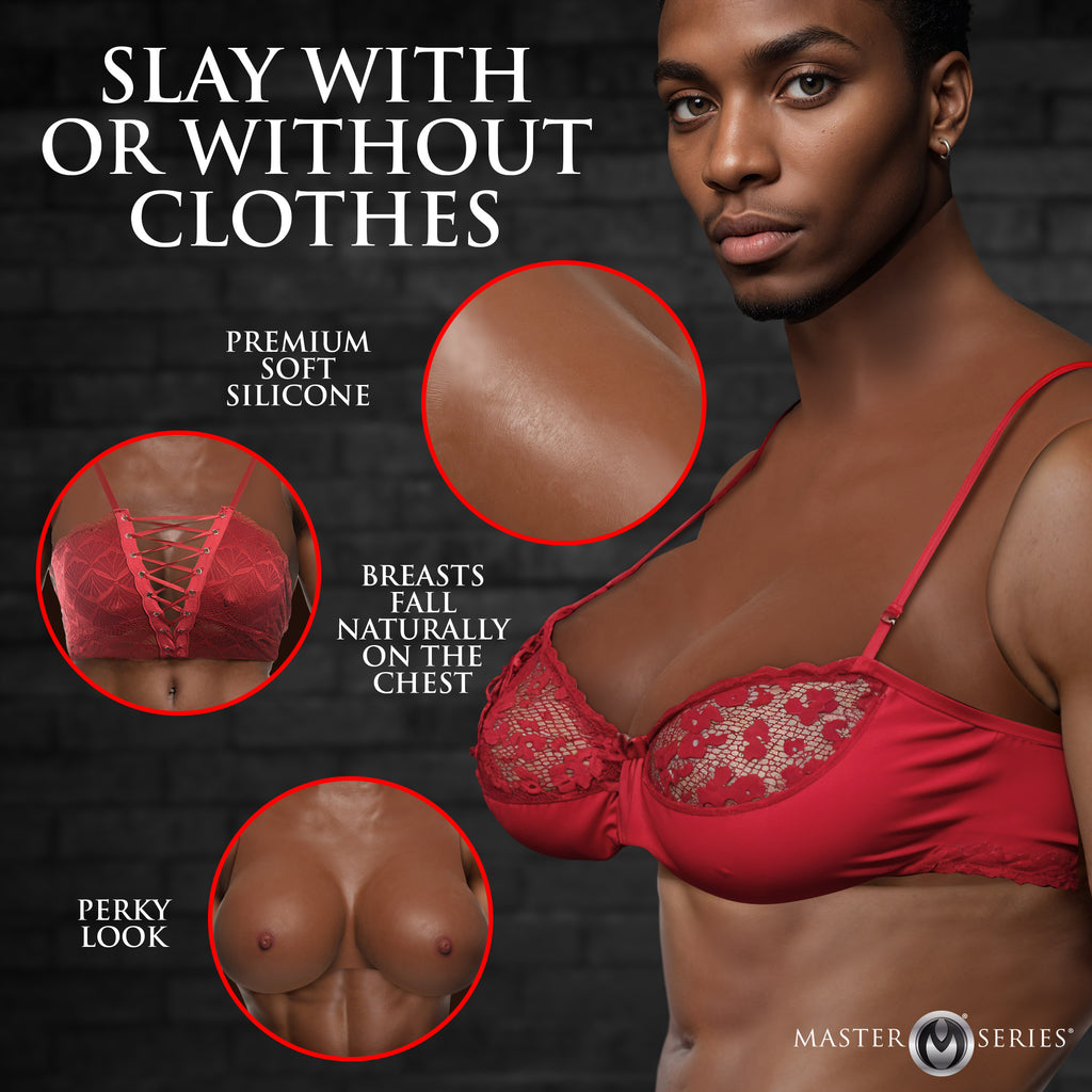 Master Series Perky Pair G-Cup Silicone Breasts - Dark Brown