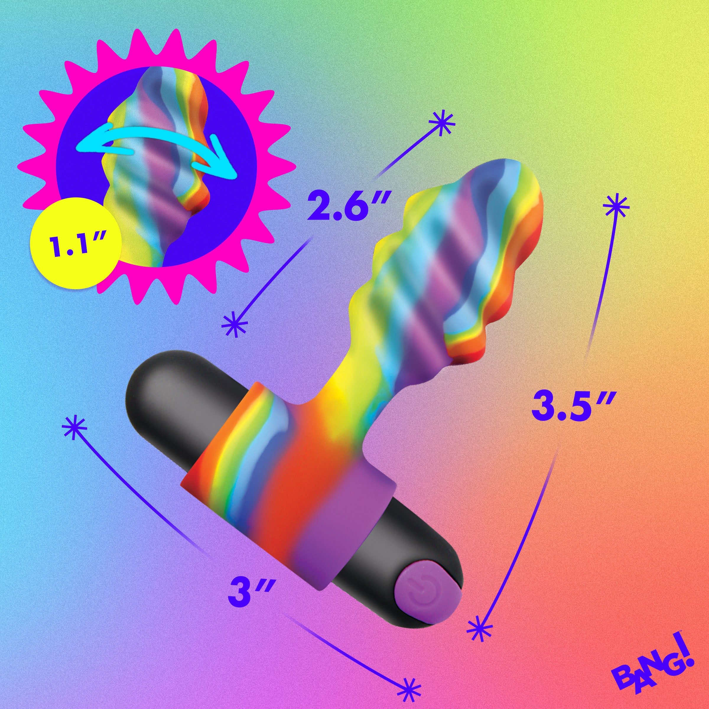 Bang! Vibrating Rainbow Butt Plug Multi