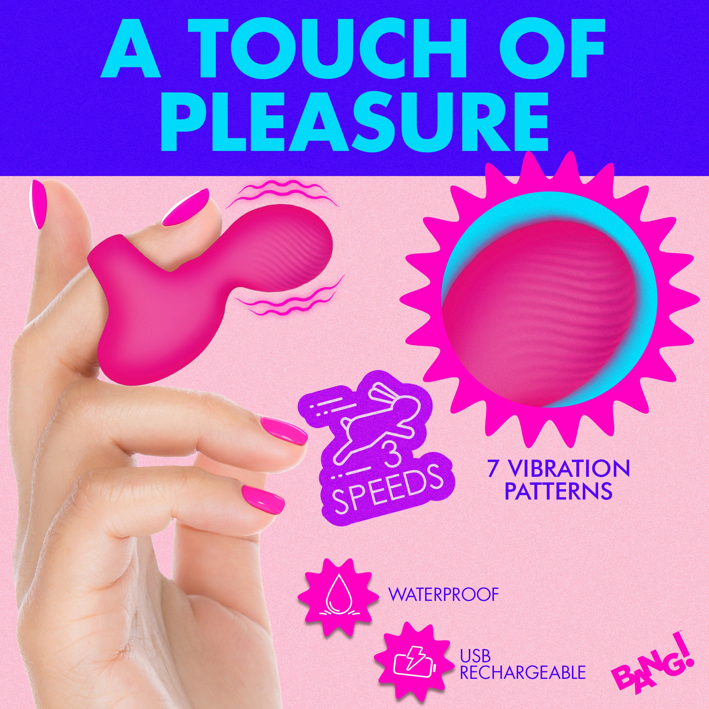 Bang! Silicone Finger Vibrator - Pink Pink