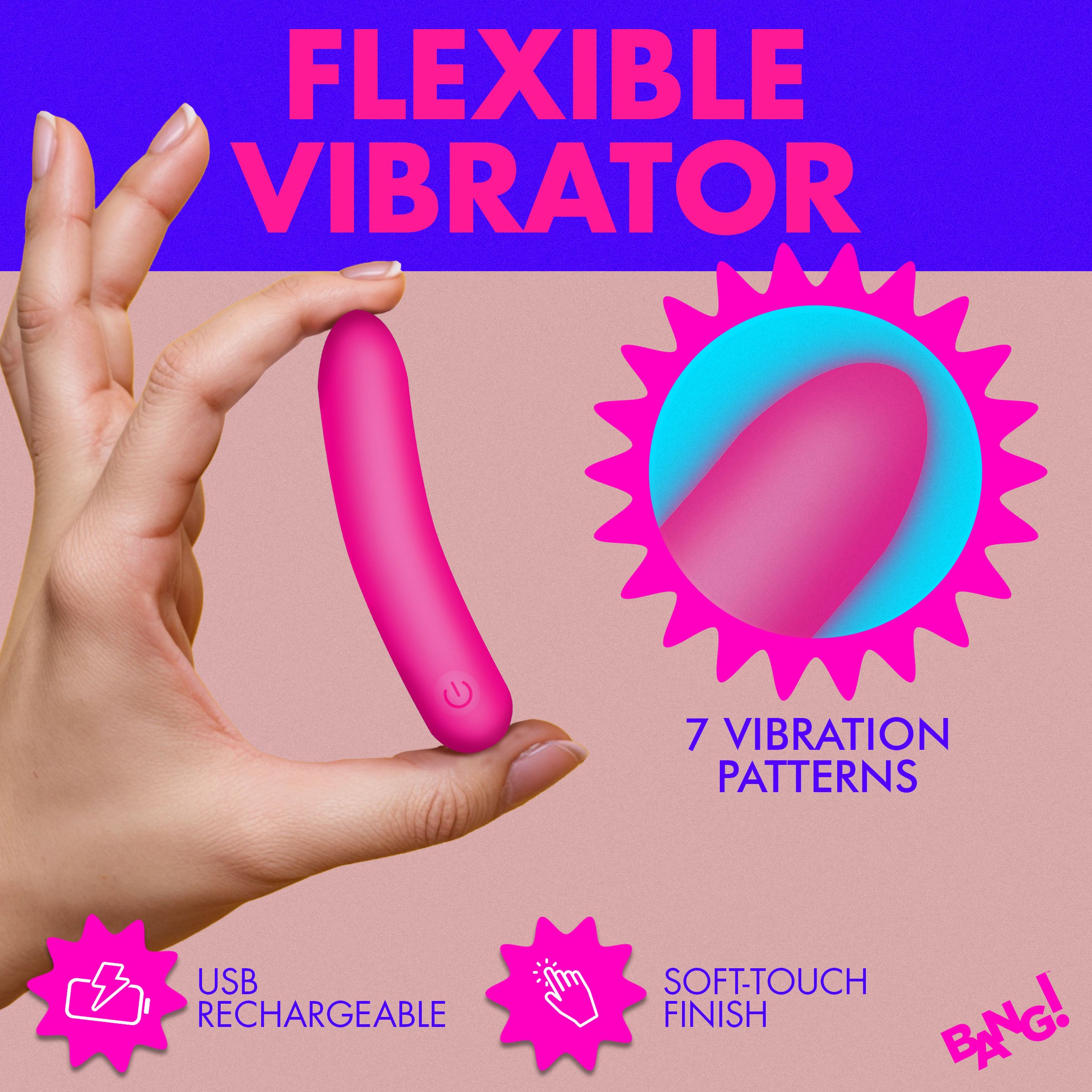 Bang! Tapered Flexible Silicone Bullet - Pink Pink