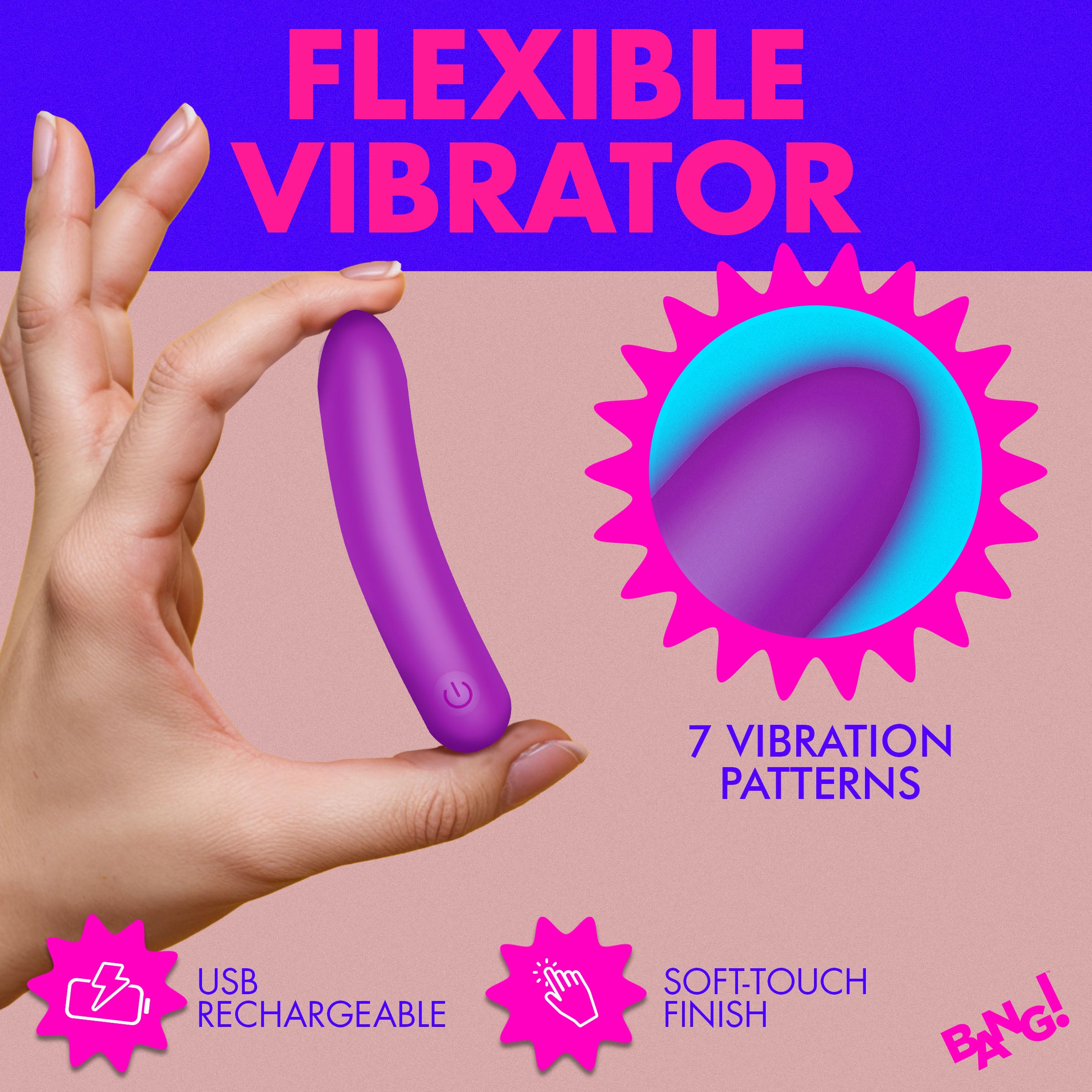 Bang! Tapered Flexible Silicone Bullet - Pink Purple