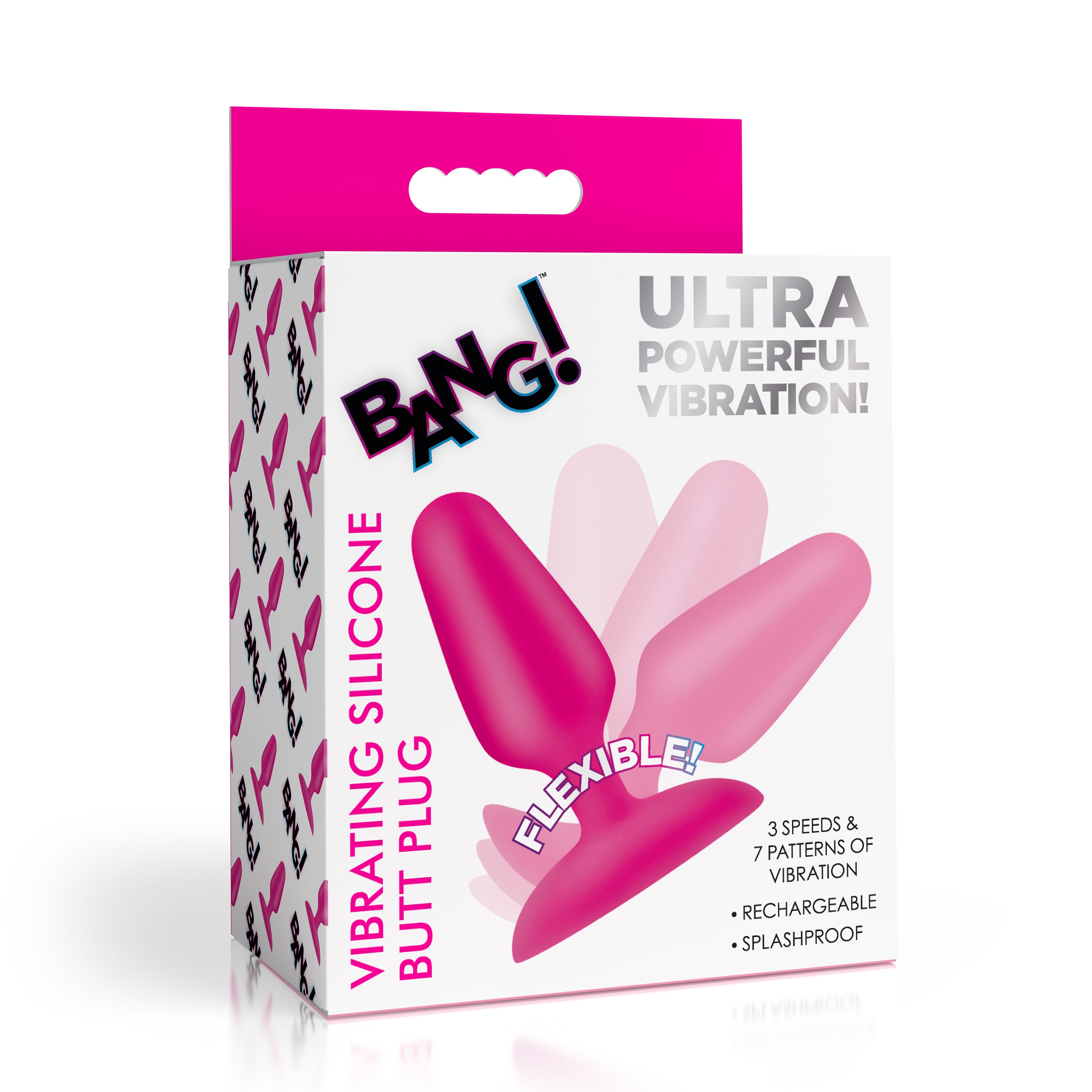 Bang! Flexible Vibrating Silicone Butt Plug - Purple Pink