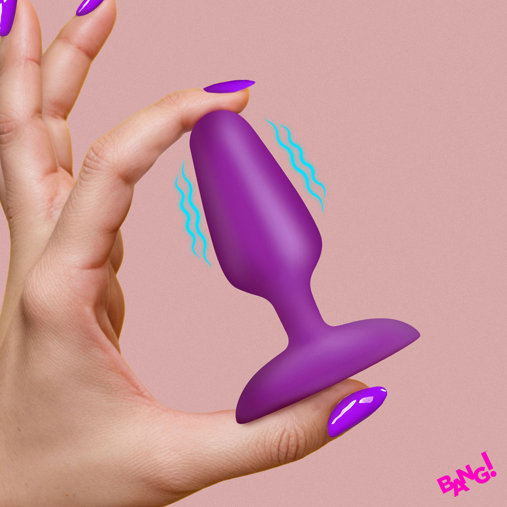 Bang! Flexible Vibrating Silicone Butt Plug - Purple Purple