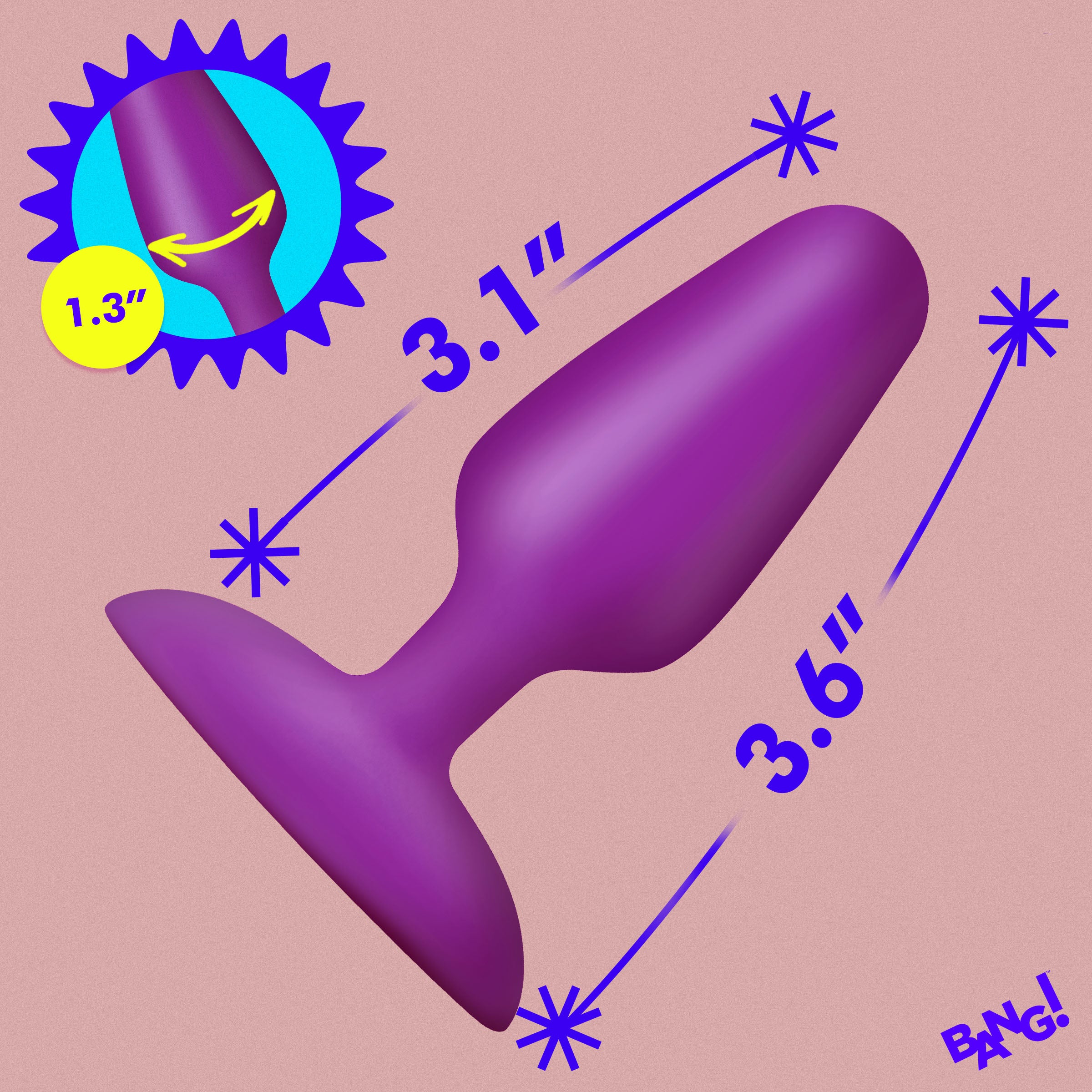 Bang! Flexible Vibrating Silicone Butt Plug - Purple Purple