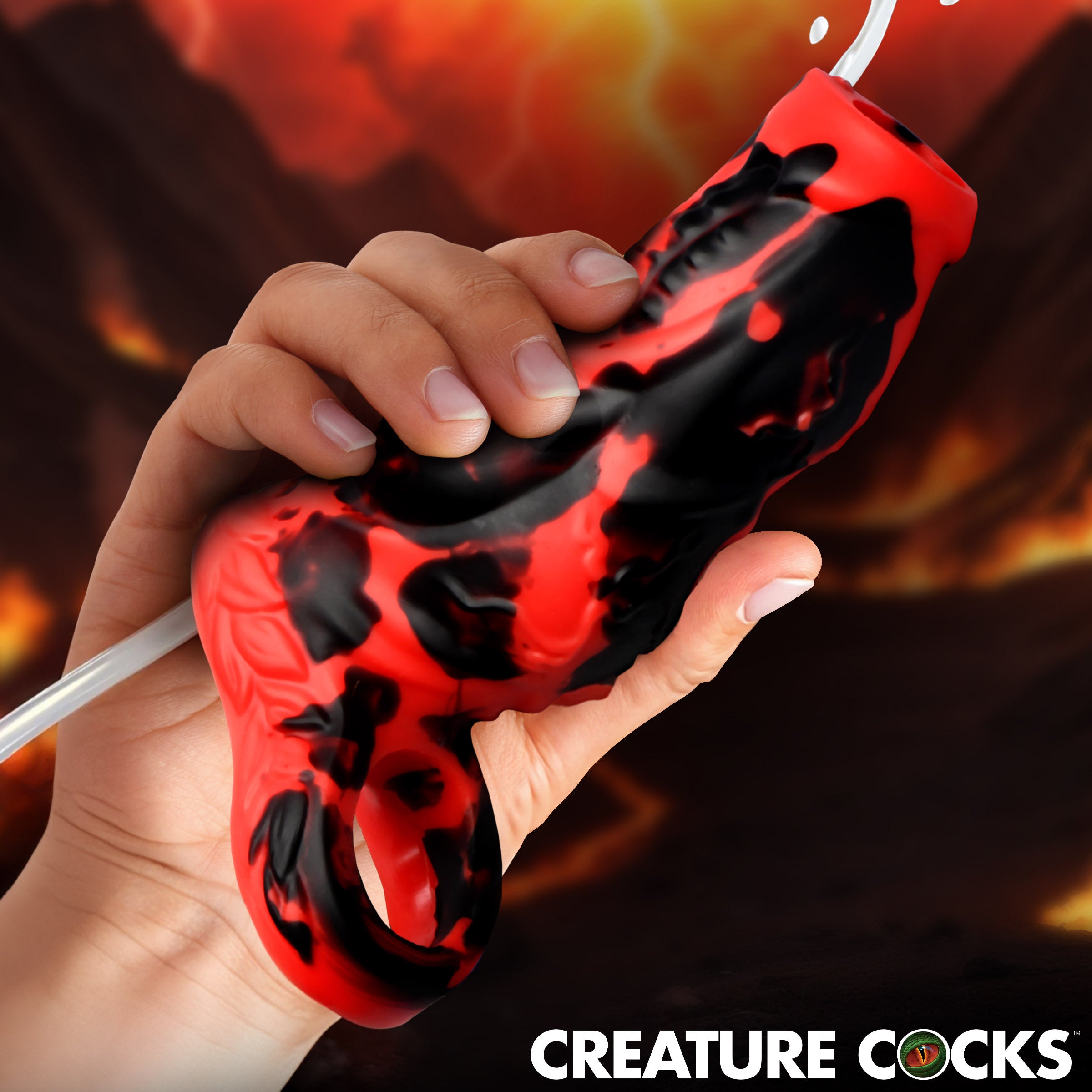 Creature Cocks Night Prowler Squirting Silicone Penis Enhancer - Silver Red