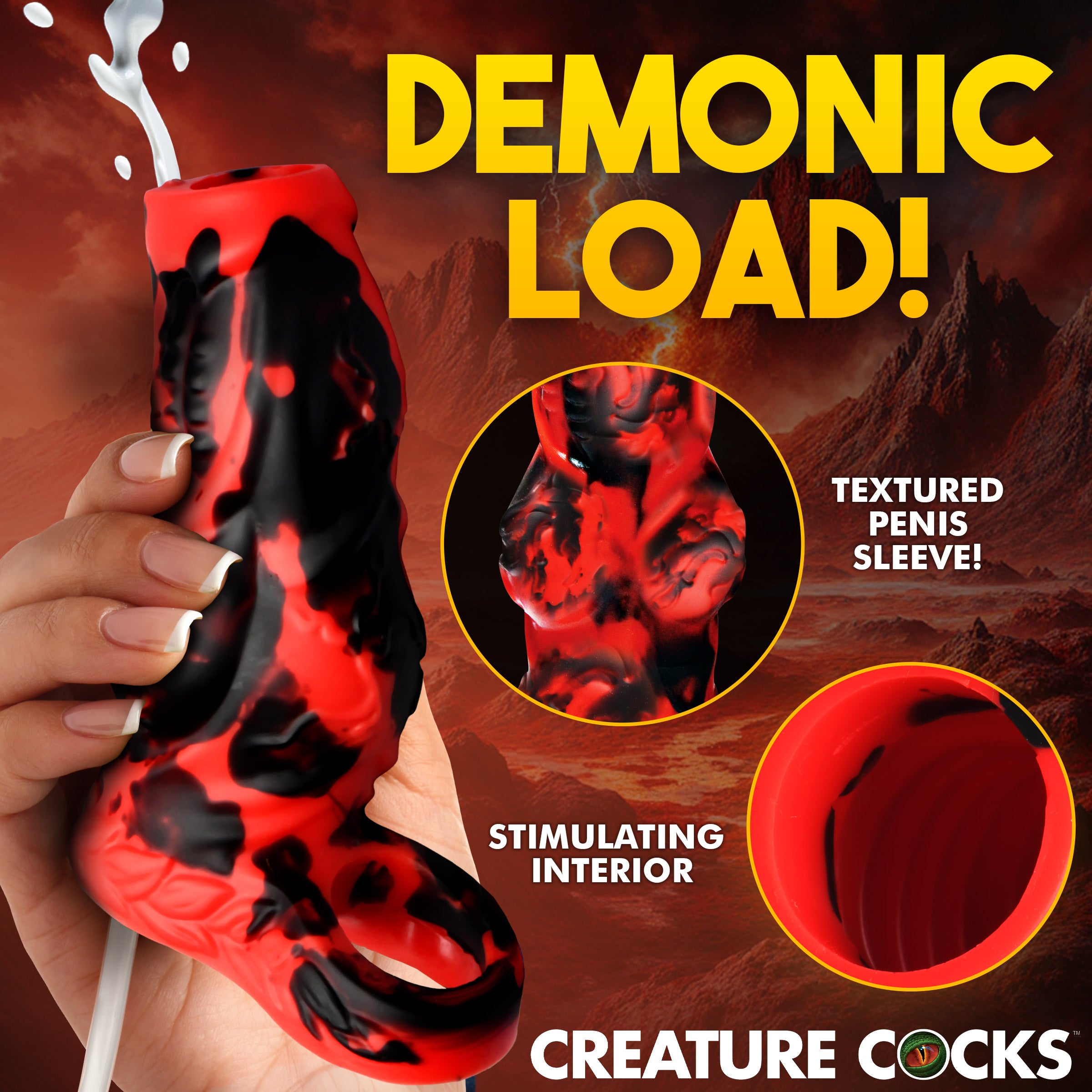 Creature Cocks Night Prowler Squirting Silicone Penis Enhancer - Silver Red