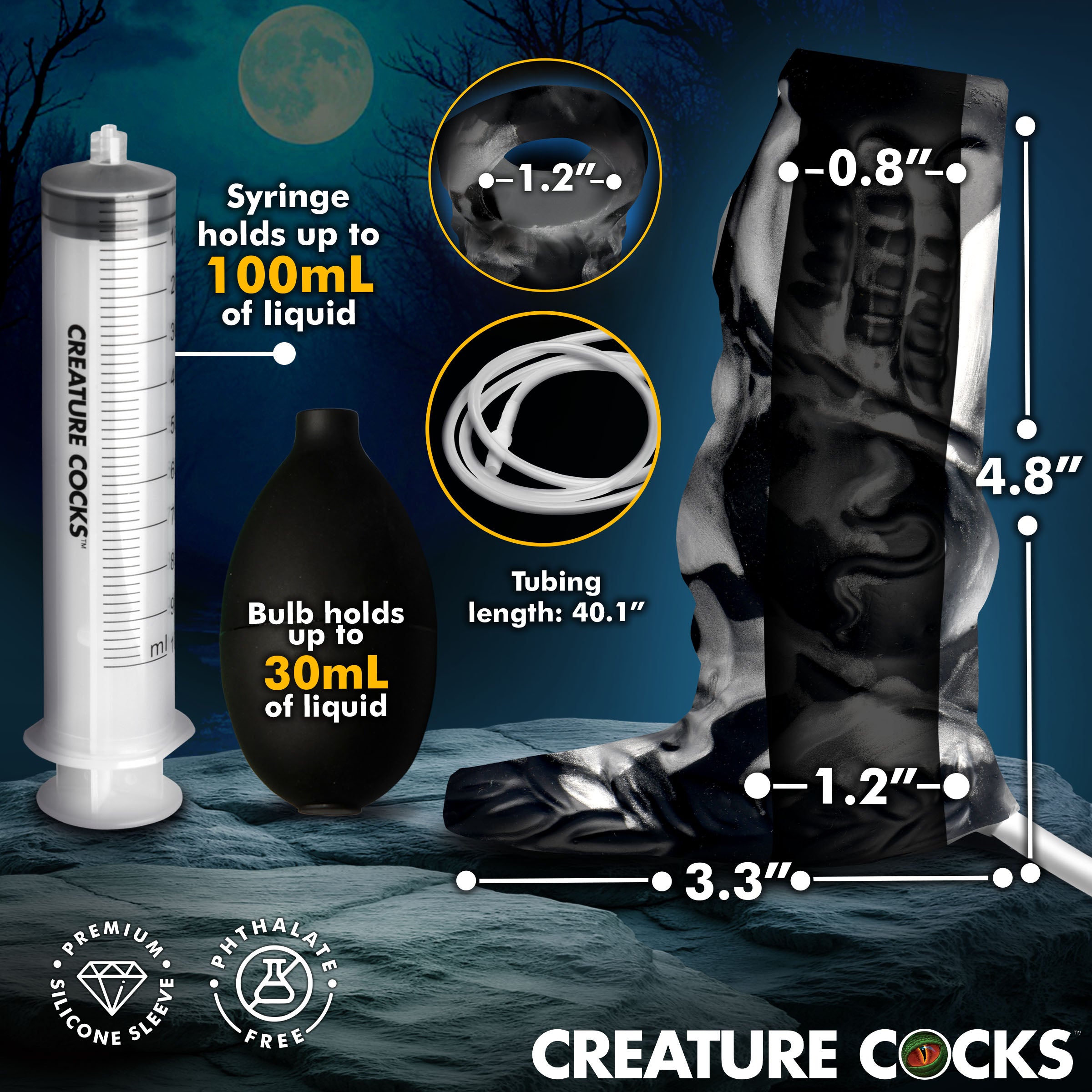 Creature Cocks Night Prowler Squirting Silicone Penis Enhancer - Silver Grey