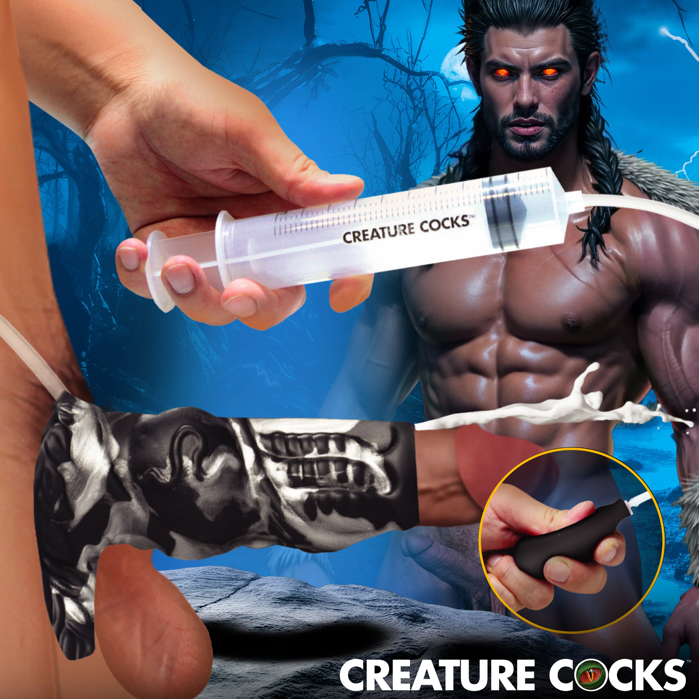 Creature Cocks Night Prowler Squirting Silicone Penis Enhancer - Silver Grey