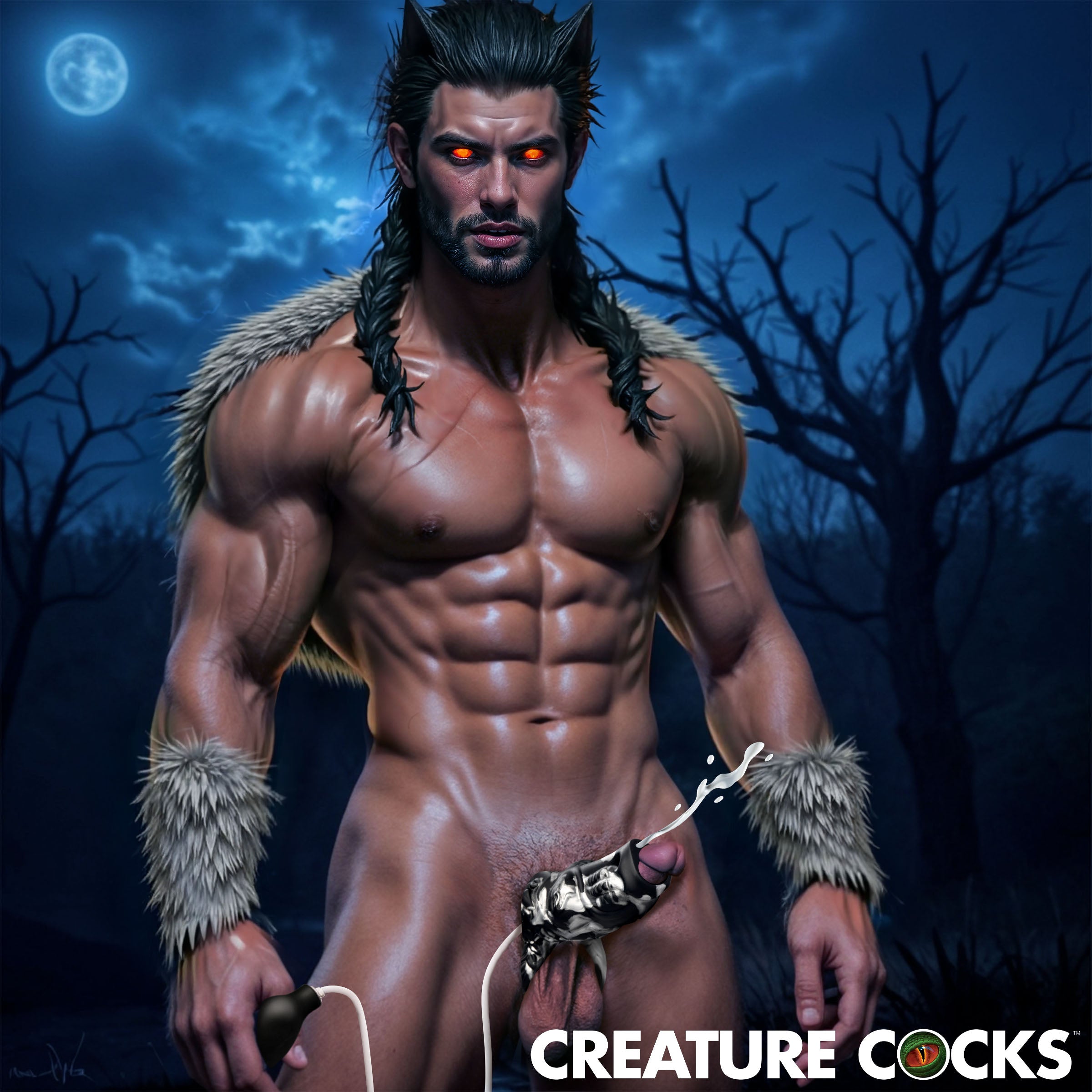 Creature Cocks Night Prowler Squirting Silicone Penis Enhancer - Silver Grey