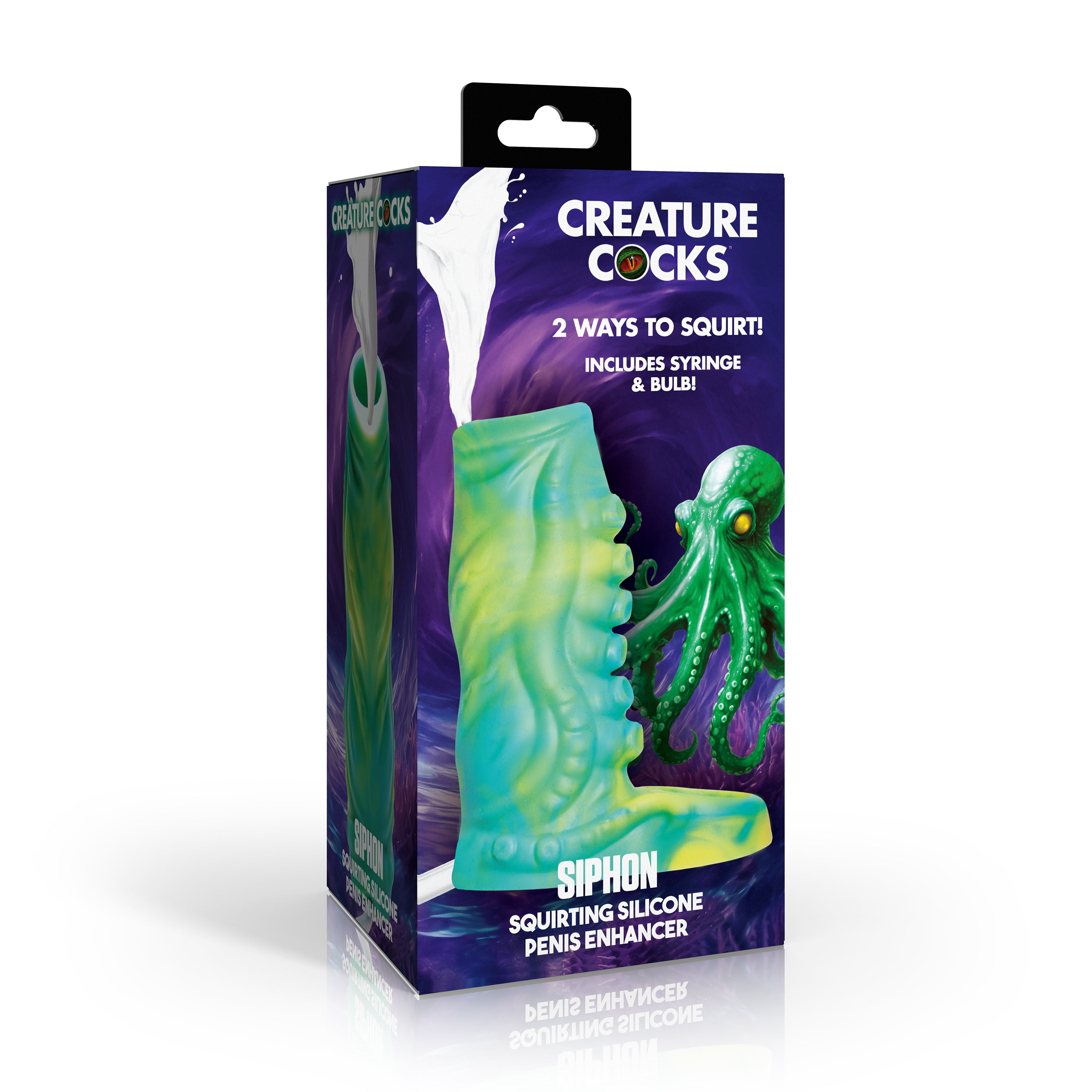 Creature Cocks Tentacle Squirting Silicone Penis Enhancer - Purple Green