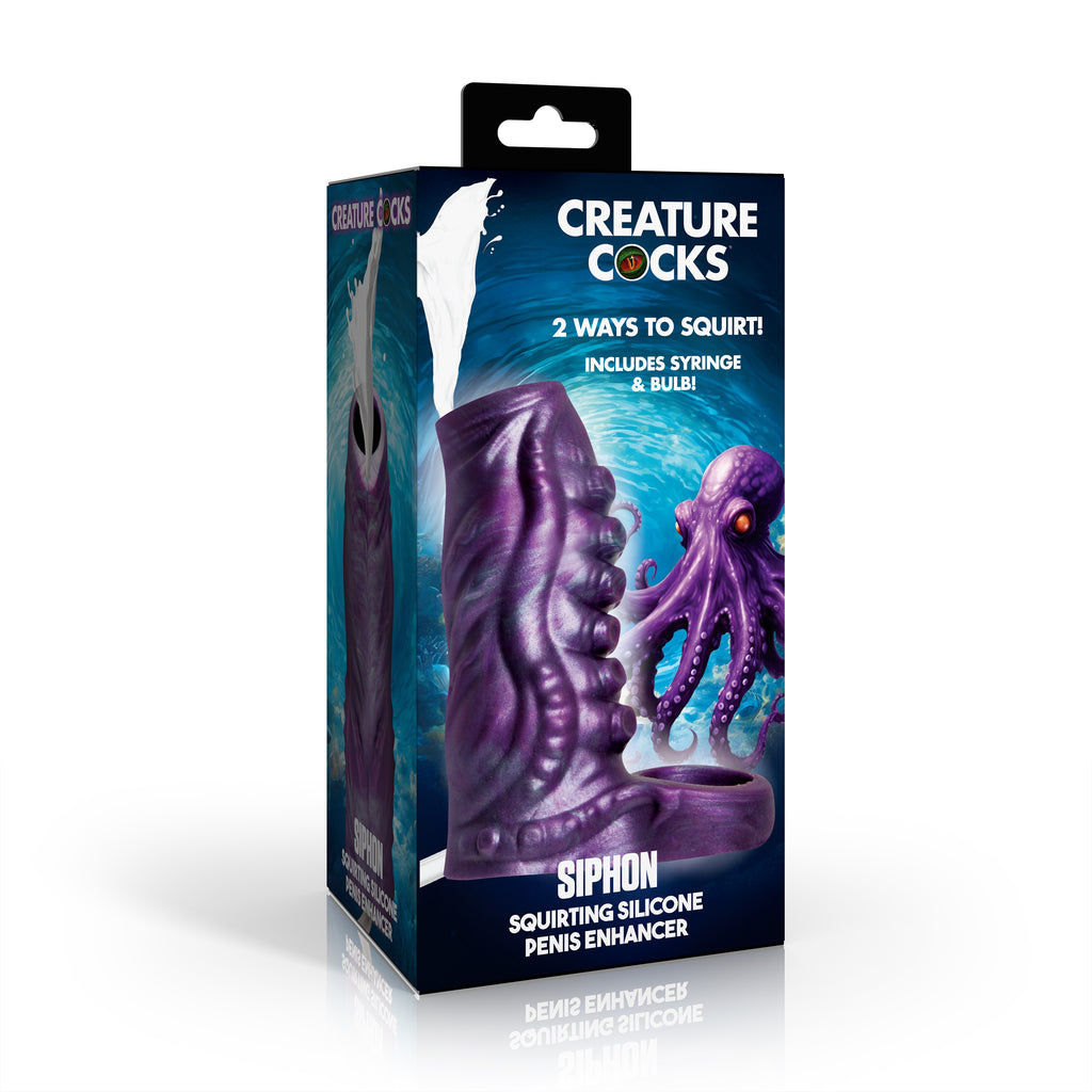 Creature Cocks Tentacle Squirting Silicone Penis Enhancer - Purple Purple