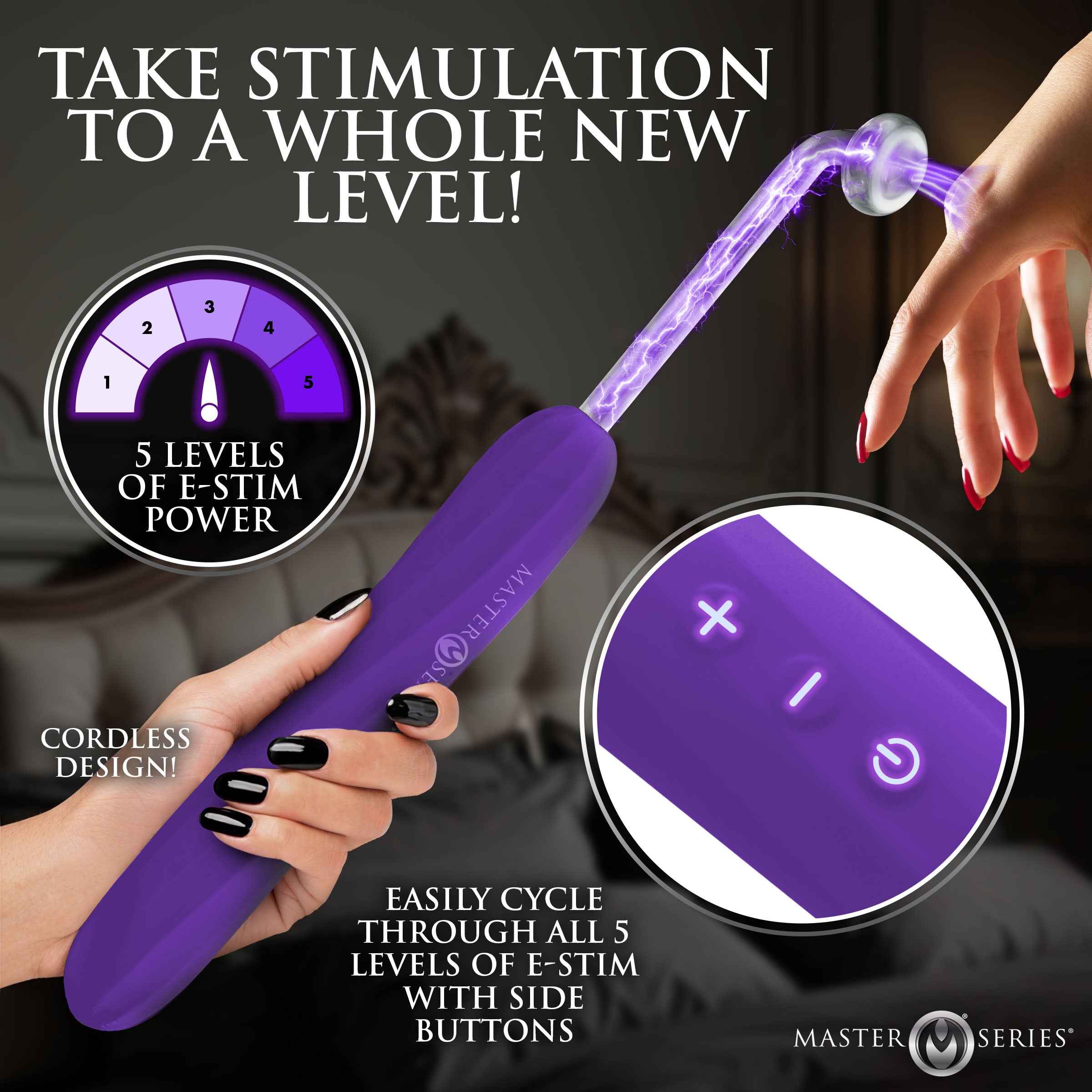 Master Series Elektra Rechargeable E-Stim Wand - Black Purple