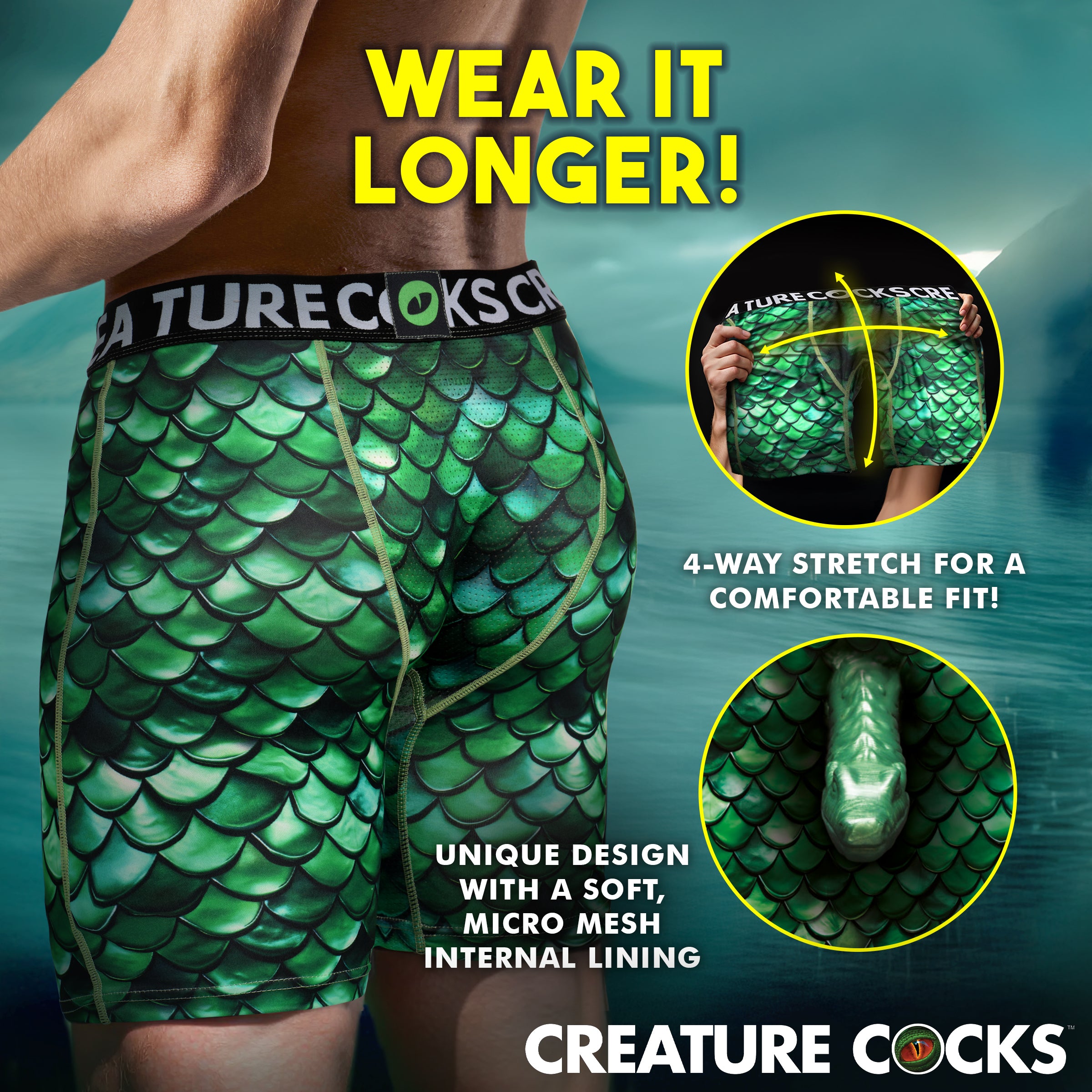 Creature Cocks Creature Wear Cockness Monster Lake Creature Boxer Shorts - Small Green / Large