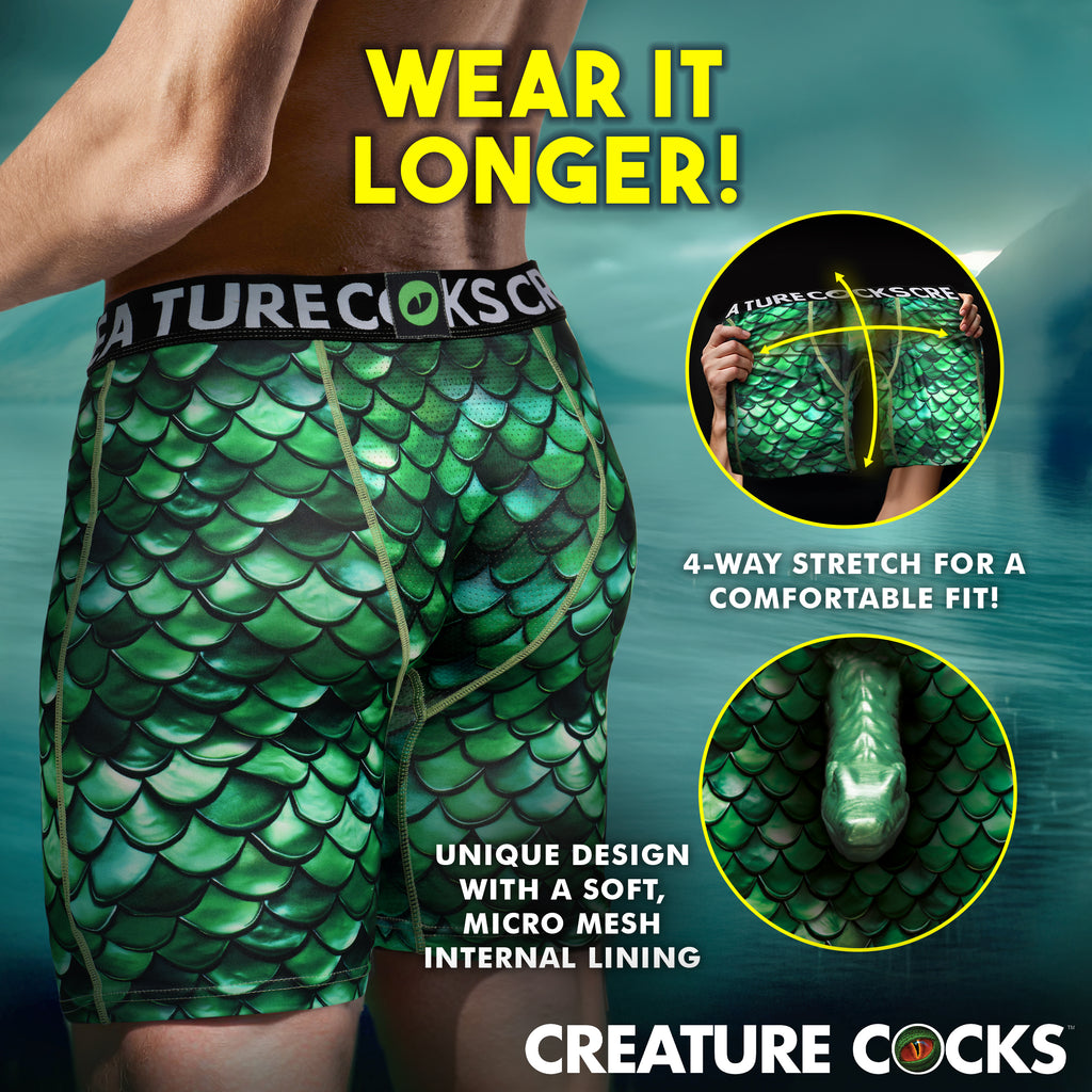 Creature Cocks Creature Wear Cockness Monster Lake Creature Boxer Shorts - Small Green / X-Large