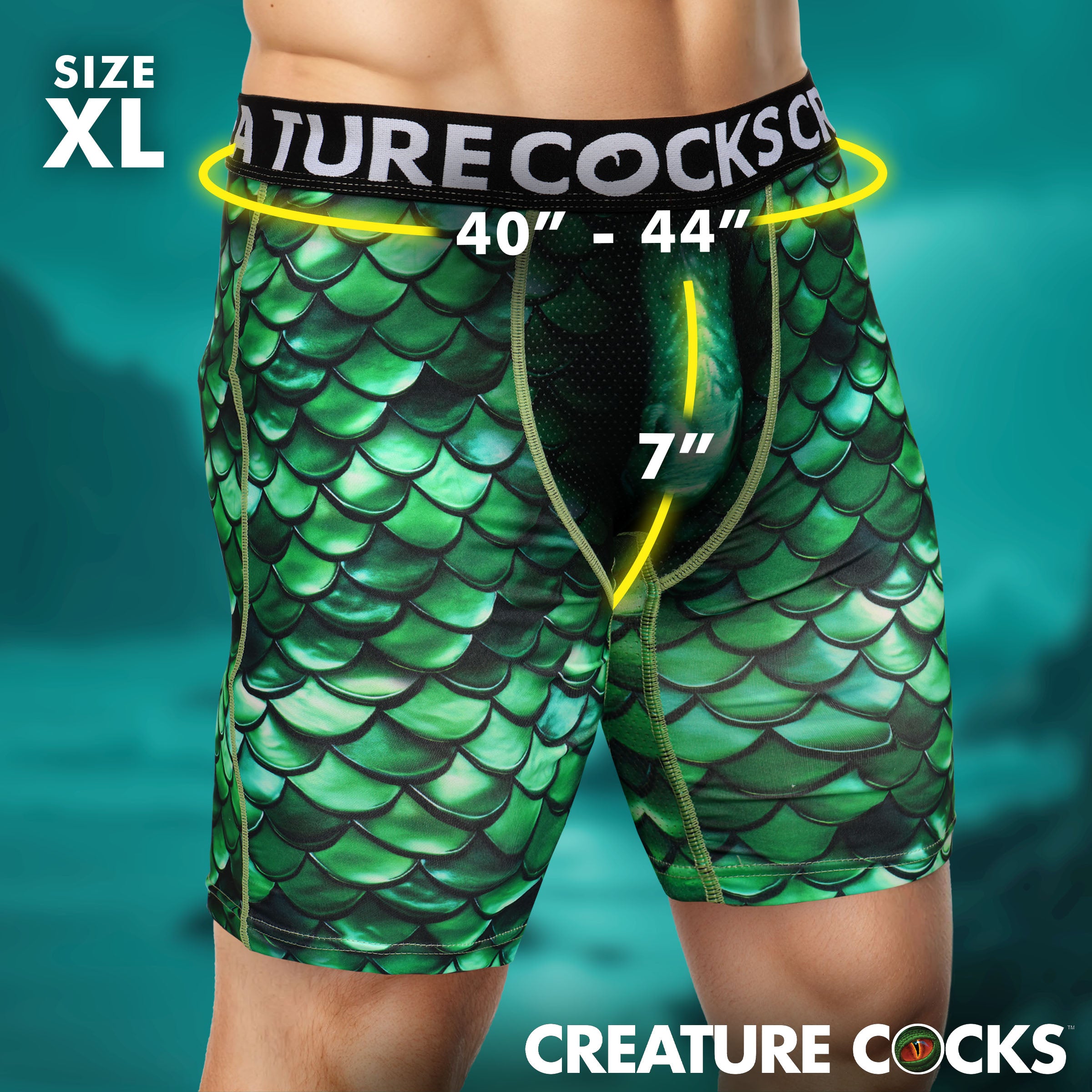 Creature Cocks Creature Wear Cockness Monster Lake Creature Boxer Shorts - Small Green / X-Large