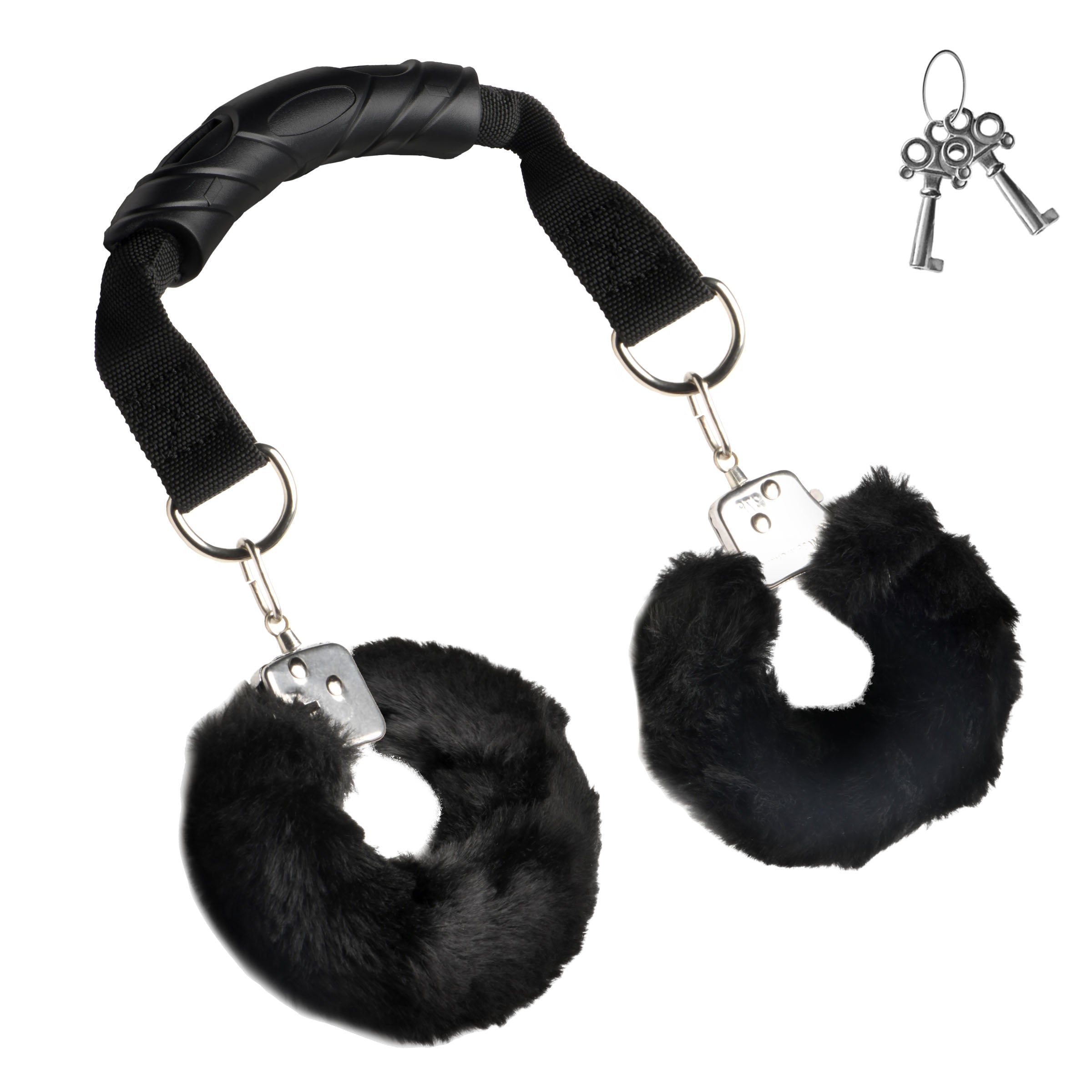 Master Series The Handler Furry Handcuffs with Handle Black
