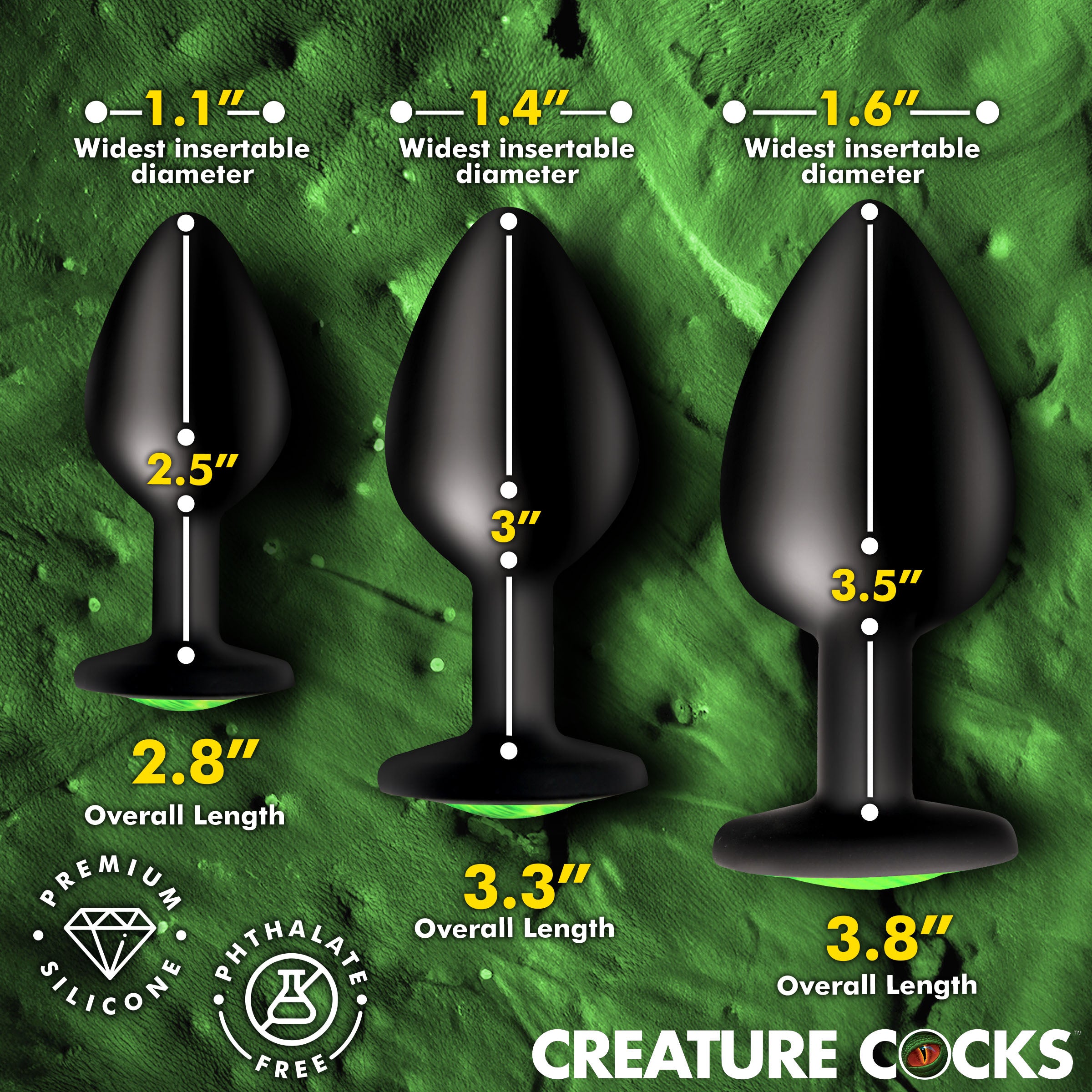 Creature Cocks Creature Eyes Green Eye Silicone Butt Plug Set Green