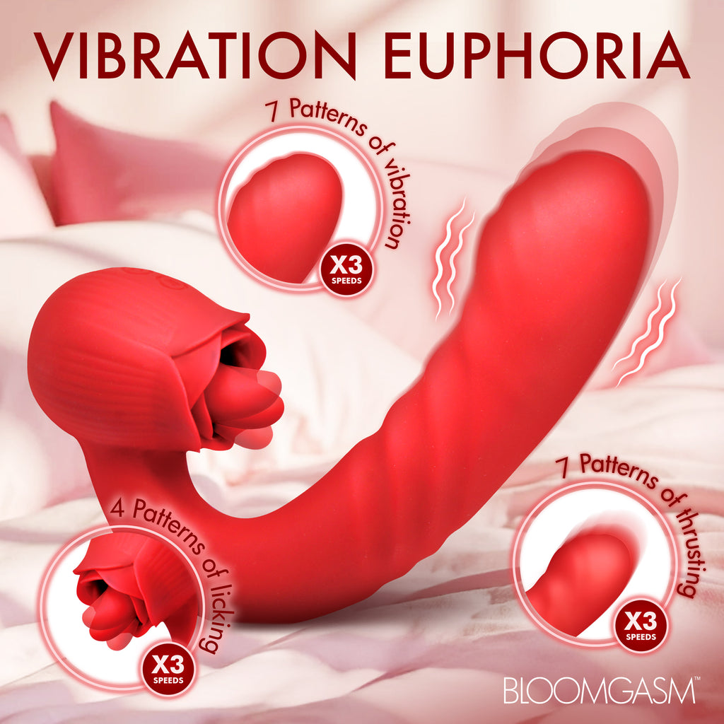 Bloomgasm Boom Bloom Thrusting & Licking Rose Vibrator Red