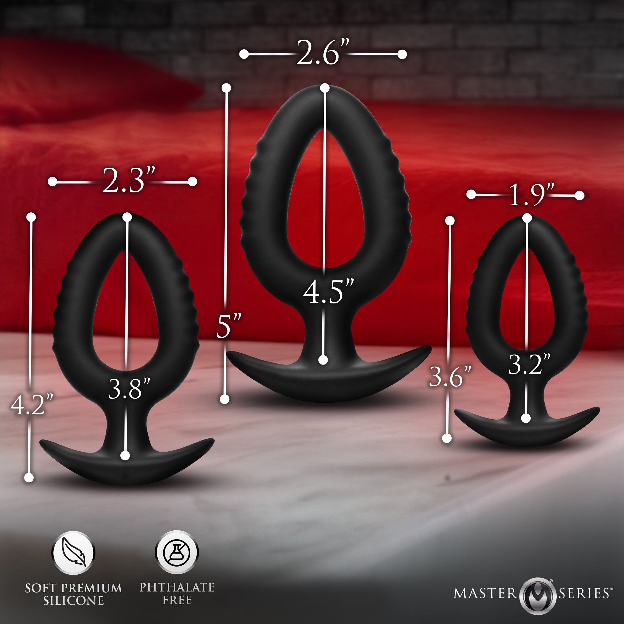 Master Series Pop Plugs 3 Piece Hollow Silicone Anal Trainer Set Black