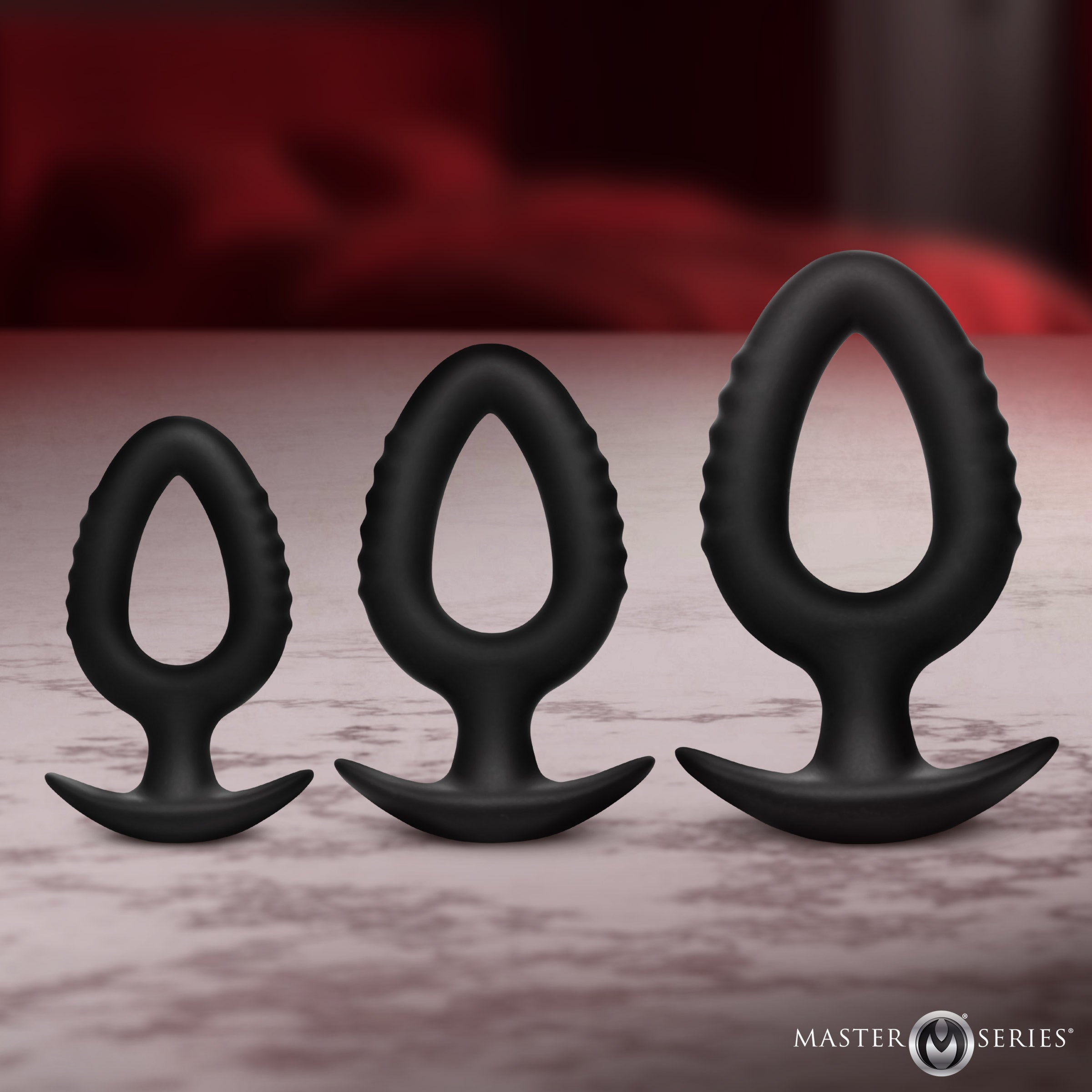 Master Series Pop Plugs 3 Piece Hollow Silicone Anal Trainer Set Black
