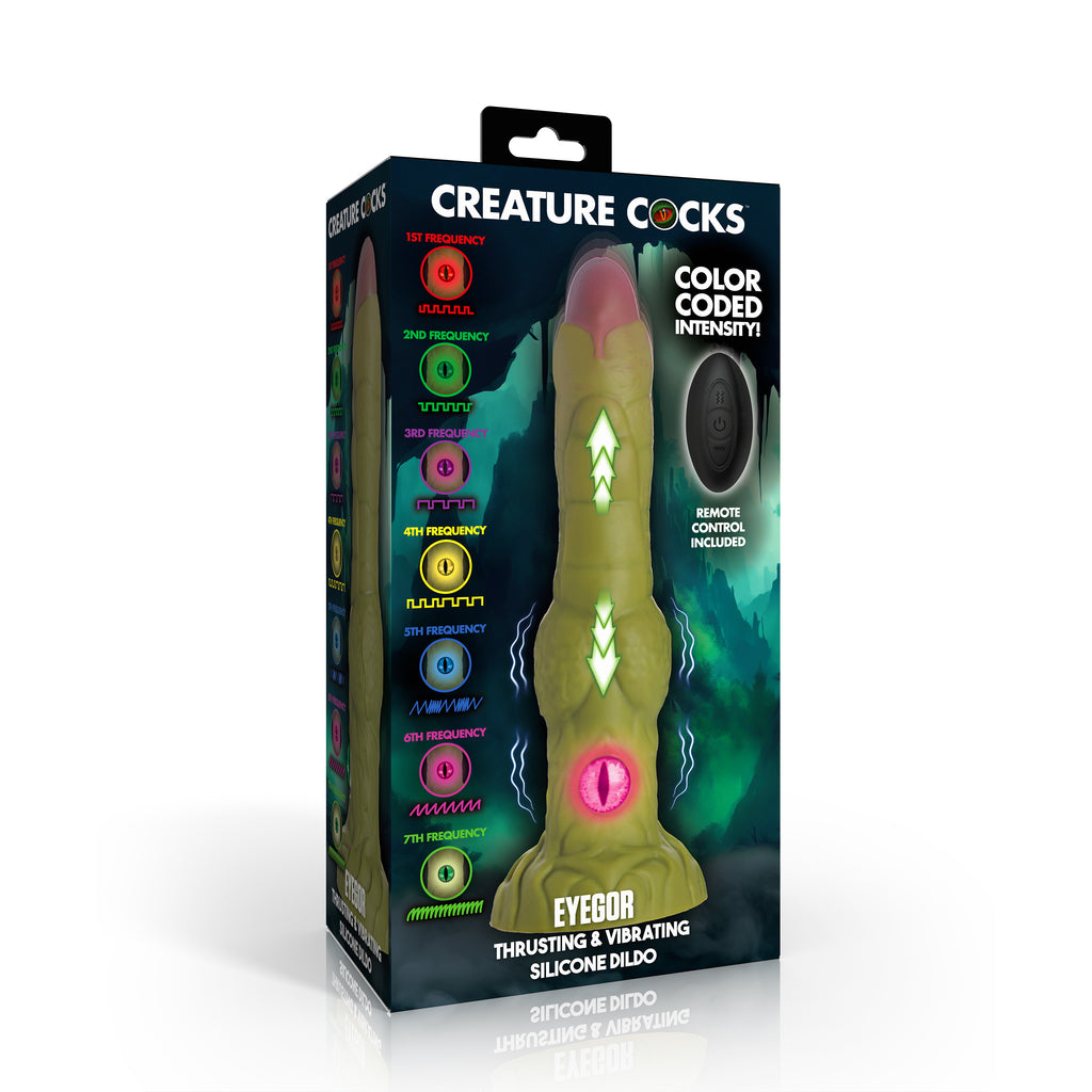 Creature Cocks Eyegor Thrusting and Vibrating Silicone Dildo Green