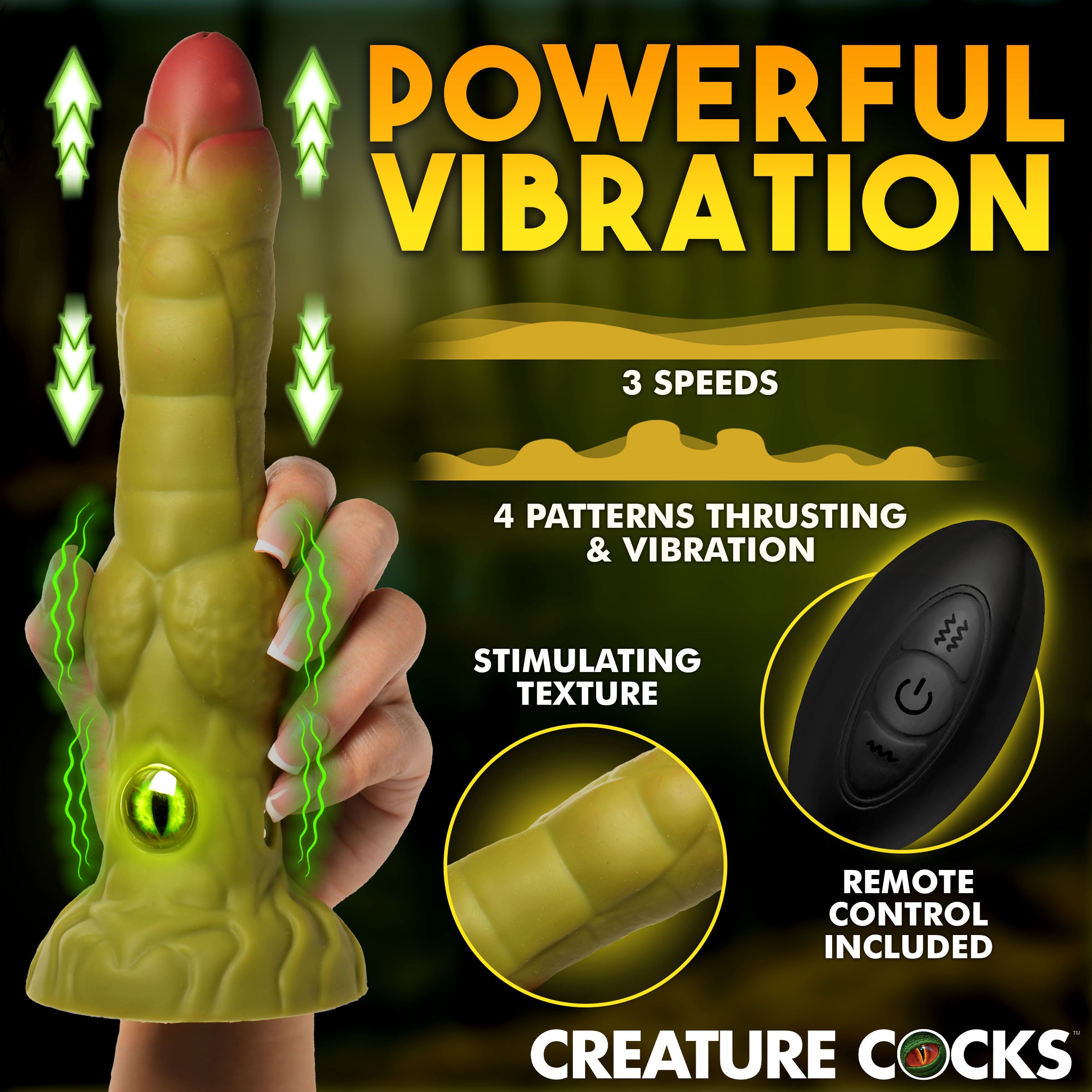 Creature Cocks Eyegor Thrusting and Vibrating Silicone Dildo Green
