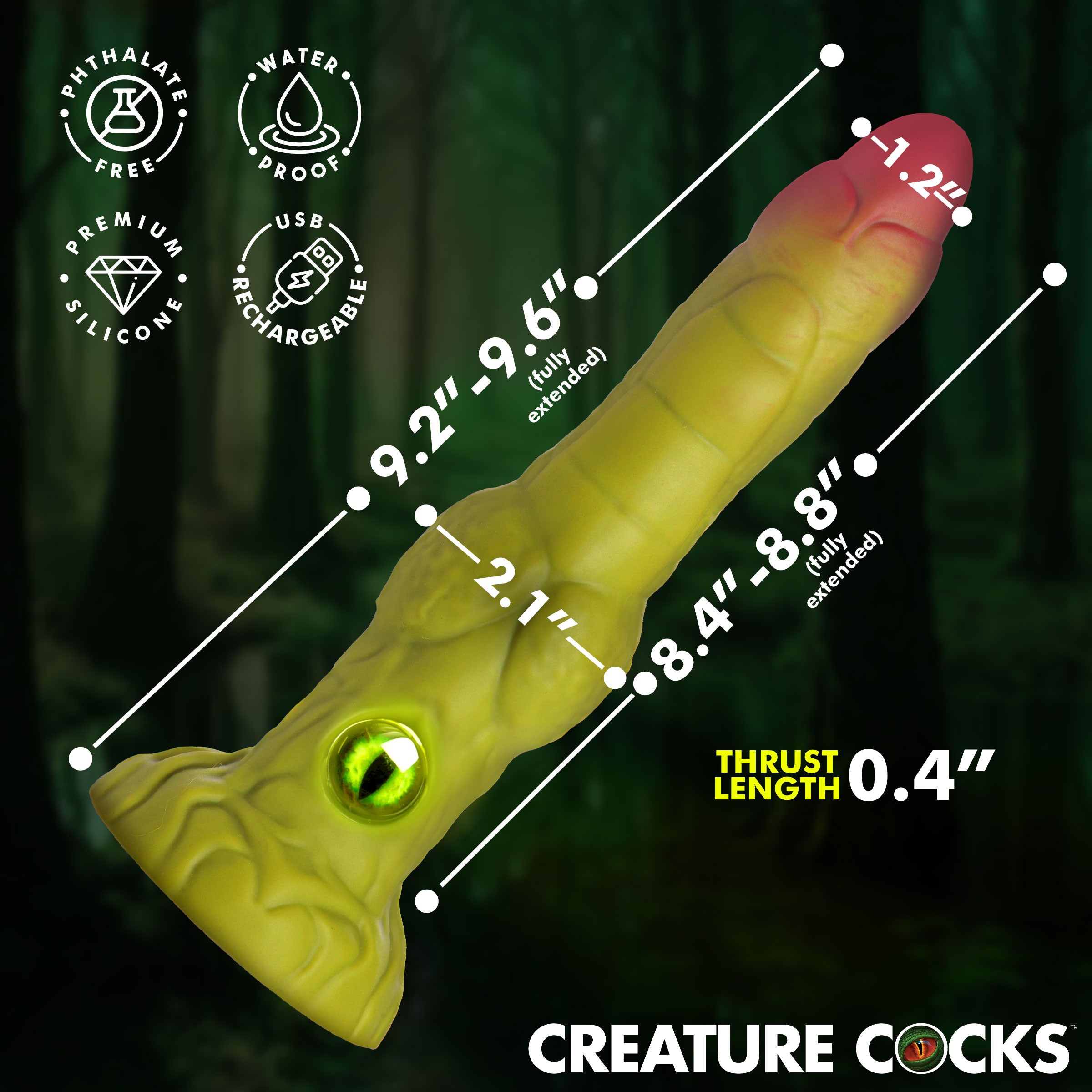 Creature Cocks Eyegor Thrusting and Vibrating Silicone Dildo Green