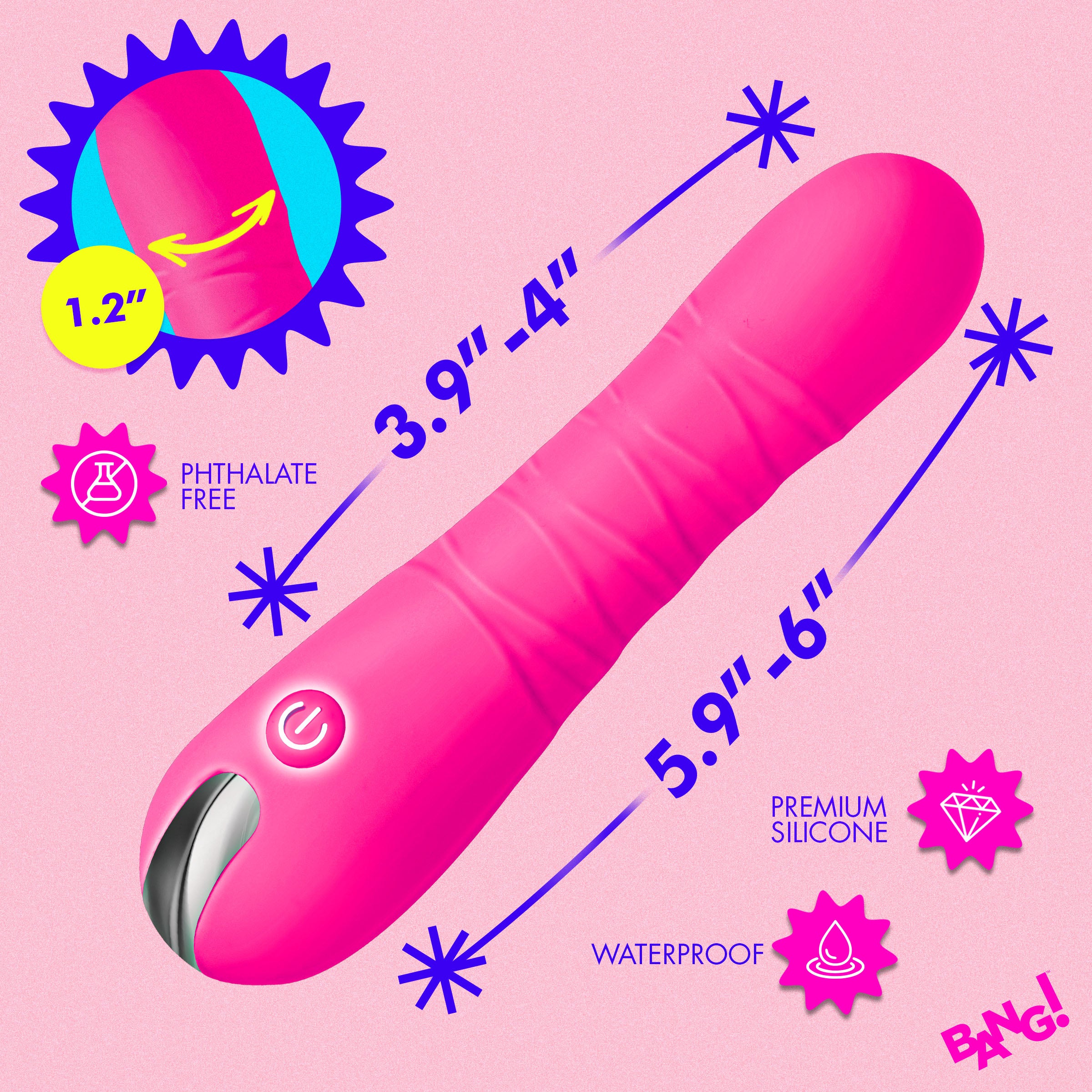 Bang! New Thrusting Silicone Dildo - Purple Pink