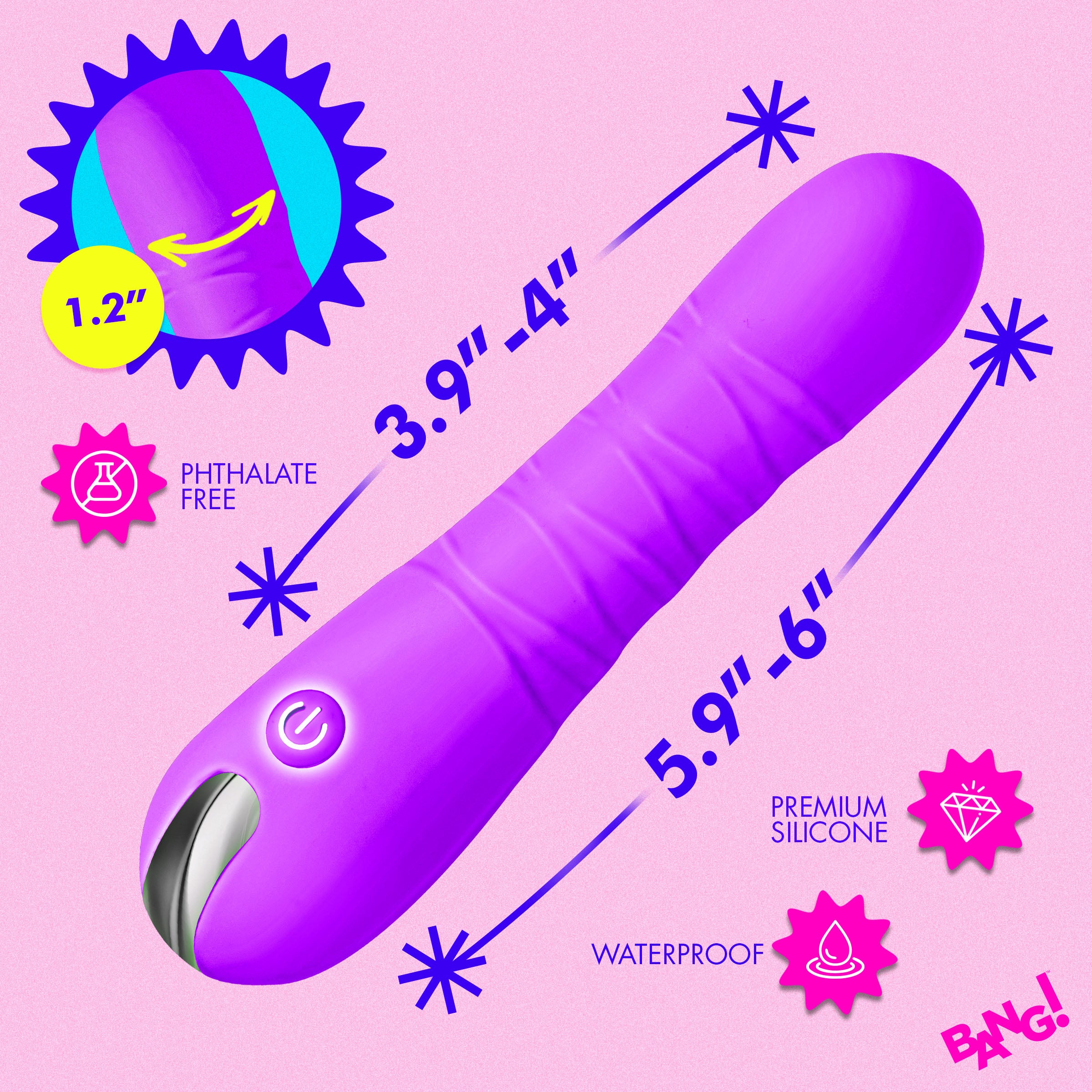 Bang! New Thrusting Silicone Dildo - Purple Purple