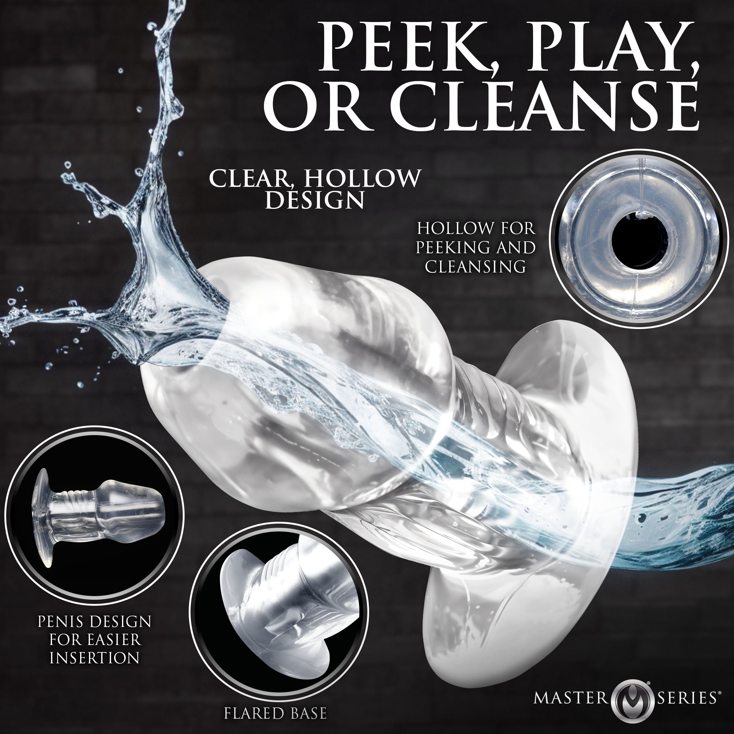 Master Series Dicked Clear Hollow Anal Plug 3pc Set Clear