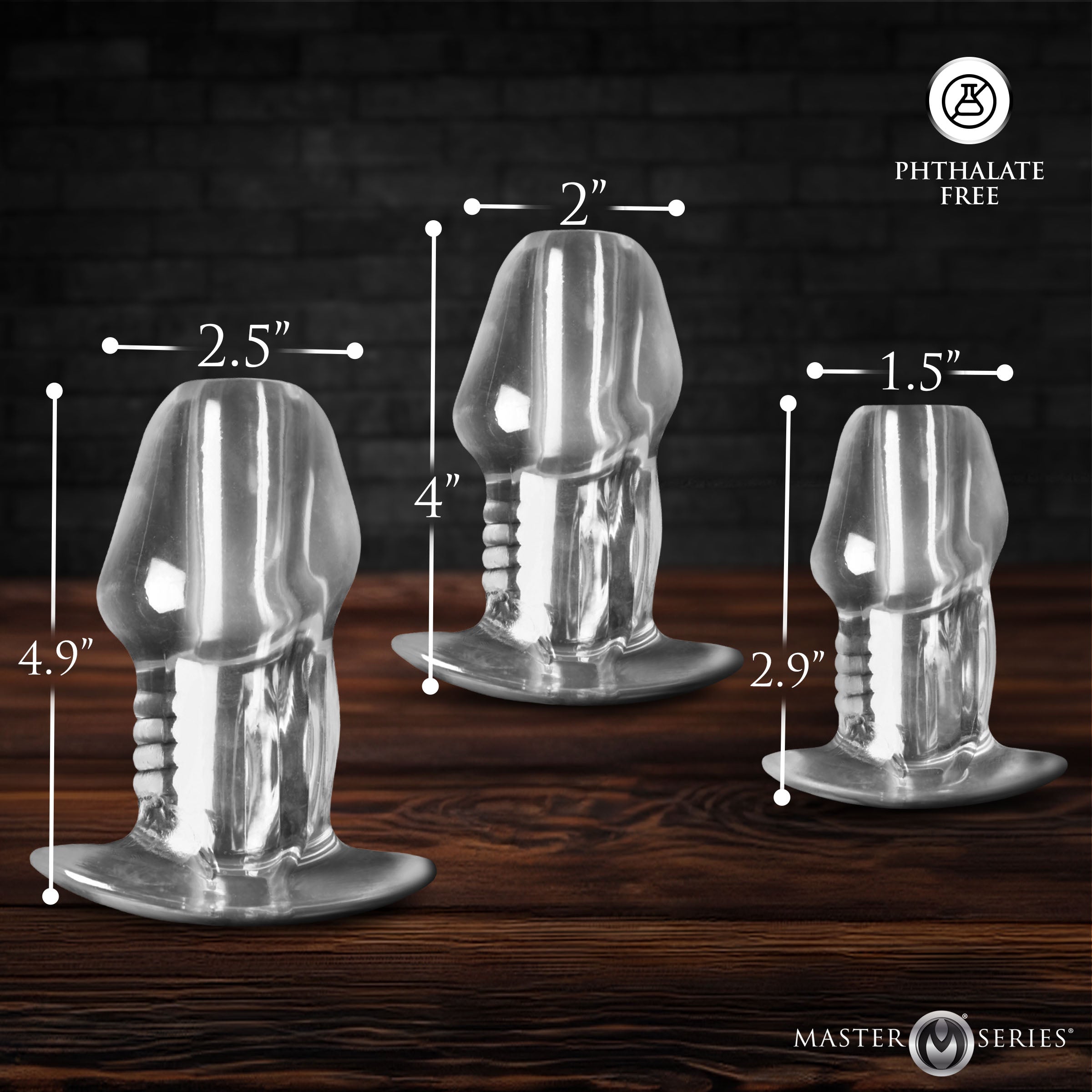 Master Series Dicked Clear Hollow Anal Plug 3pc Set Clear