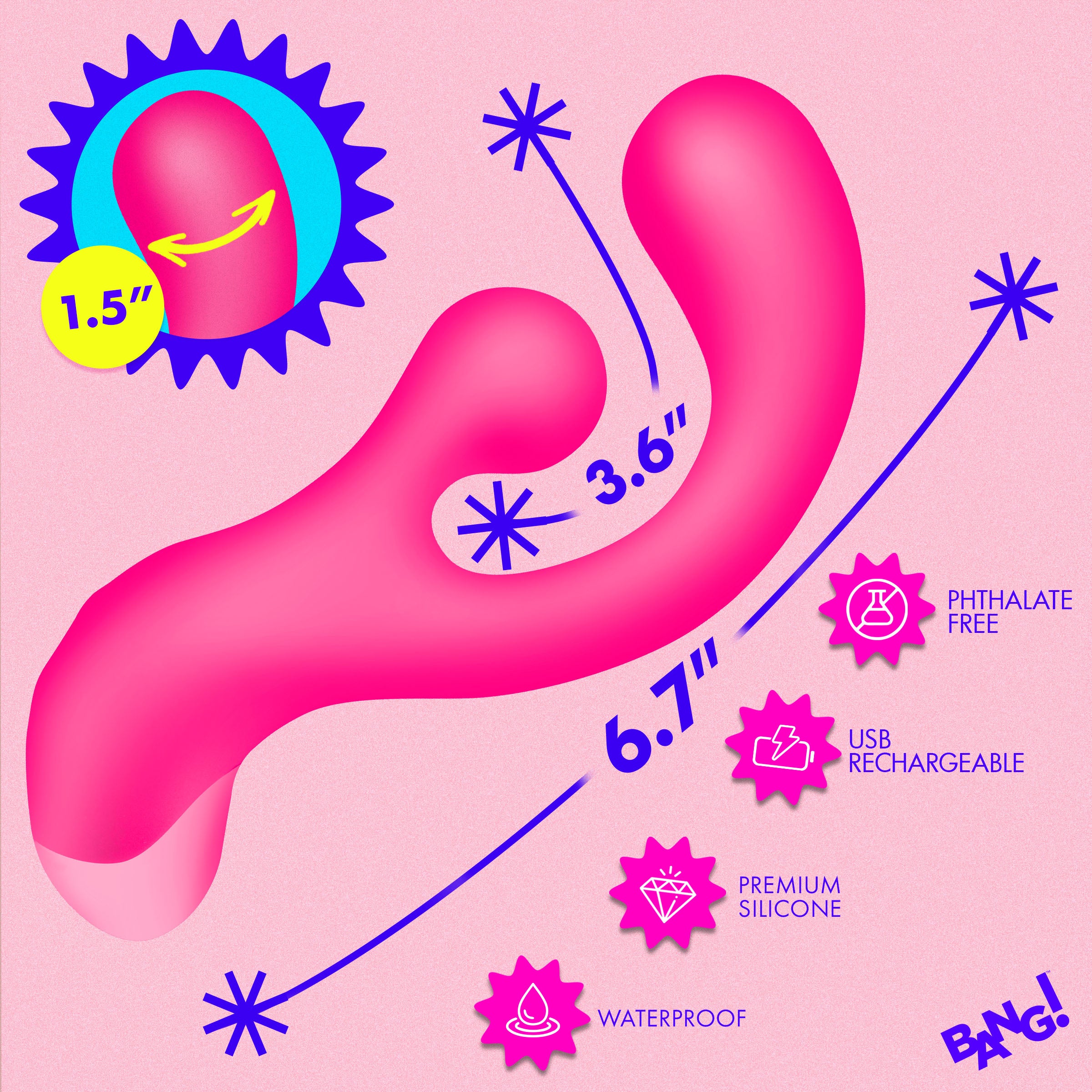 Bang! Gyro Rabbit Silicone Vibrator - Purple Pink