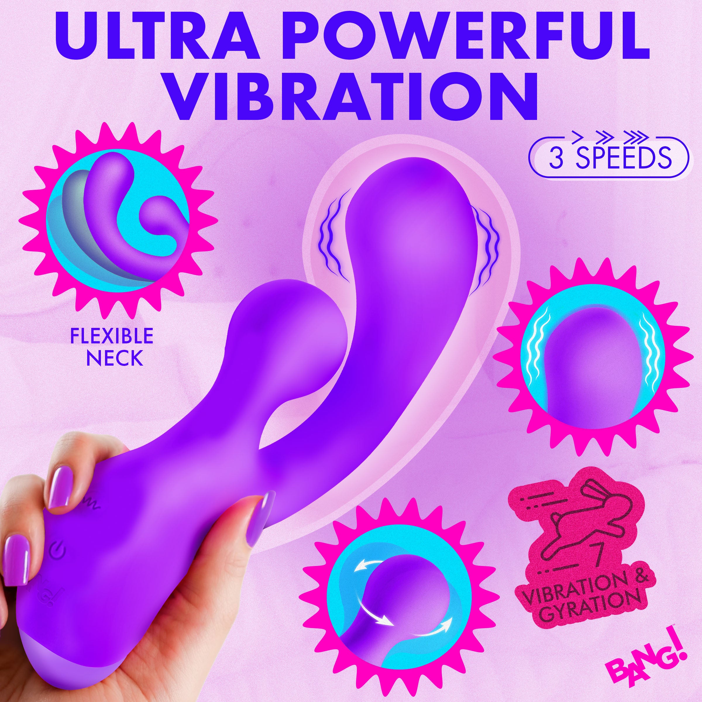Bang! Gyro Rabbit Silicone Vibrator - Purple Purple