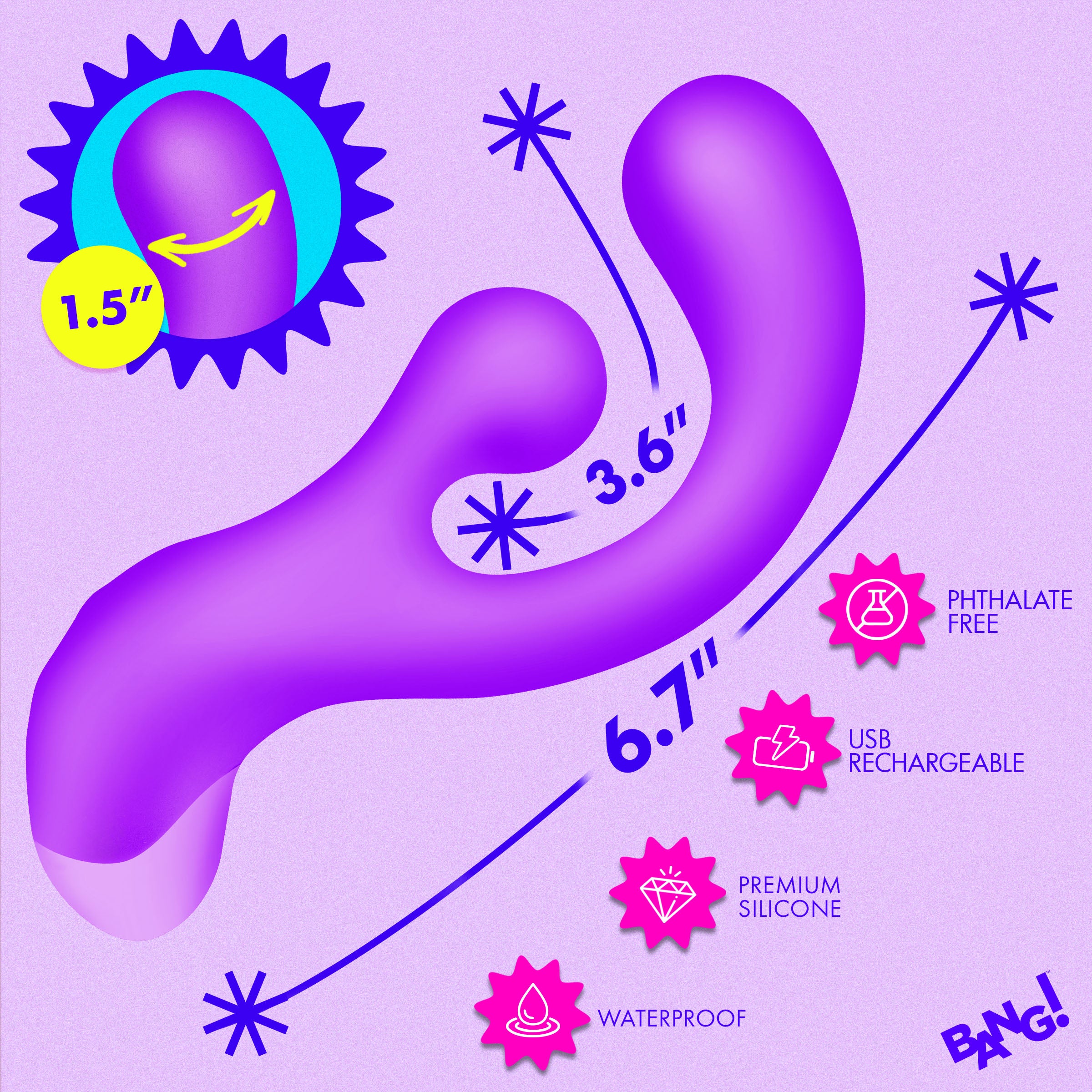 Bang! Gyro Rabbit Silicone Vibrator - Purple Purple