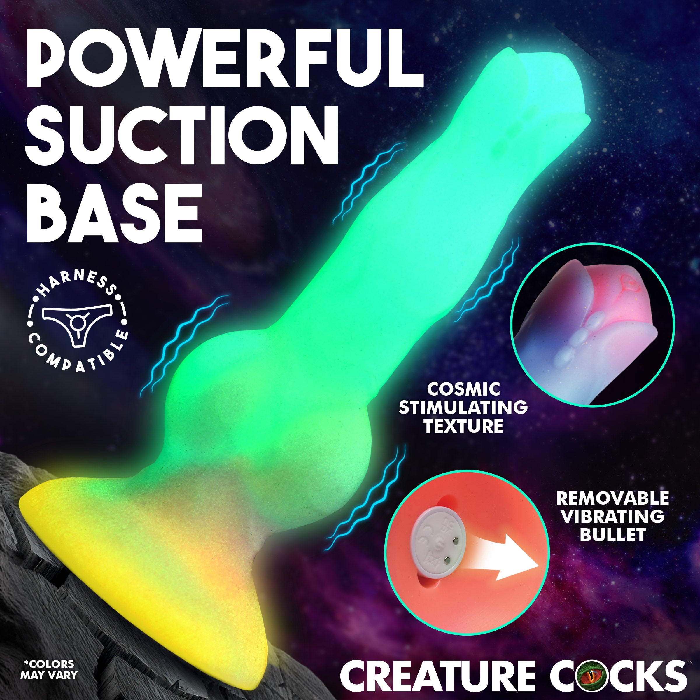 Creature Cocks Astro Cock Vibrating Glow-in-the-Dark Silicone Dildo Multi