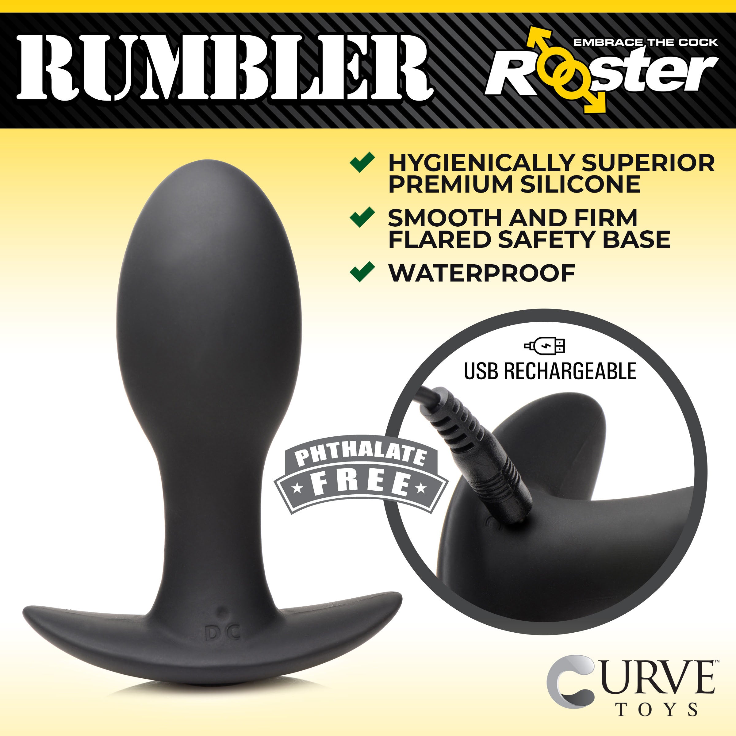 Rooster Rumbler Vibrating Silicone Butt Plug - Medium Black