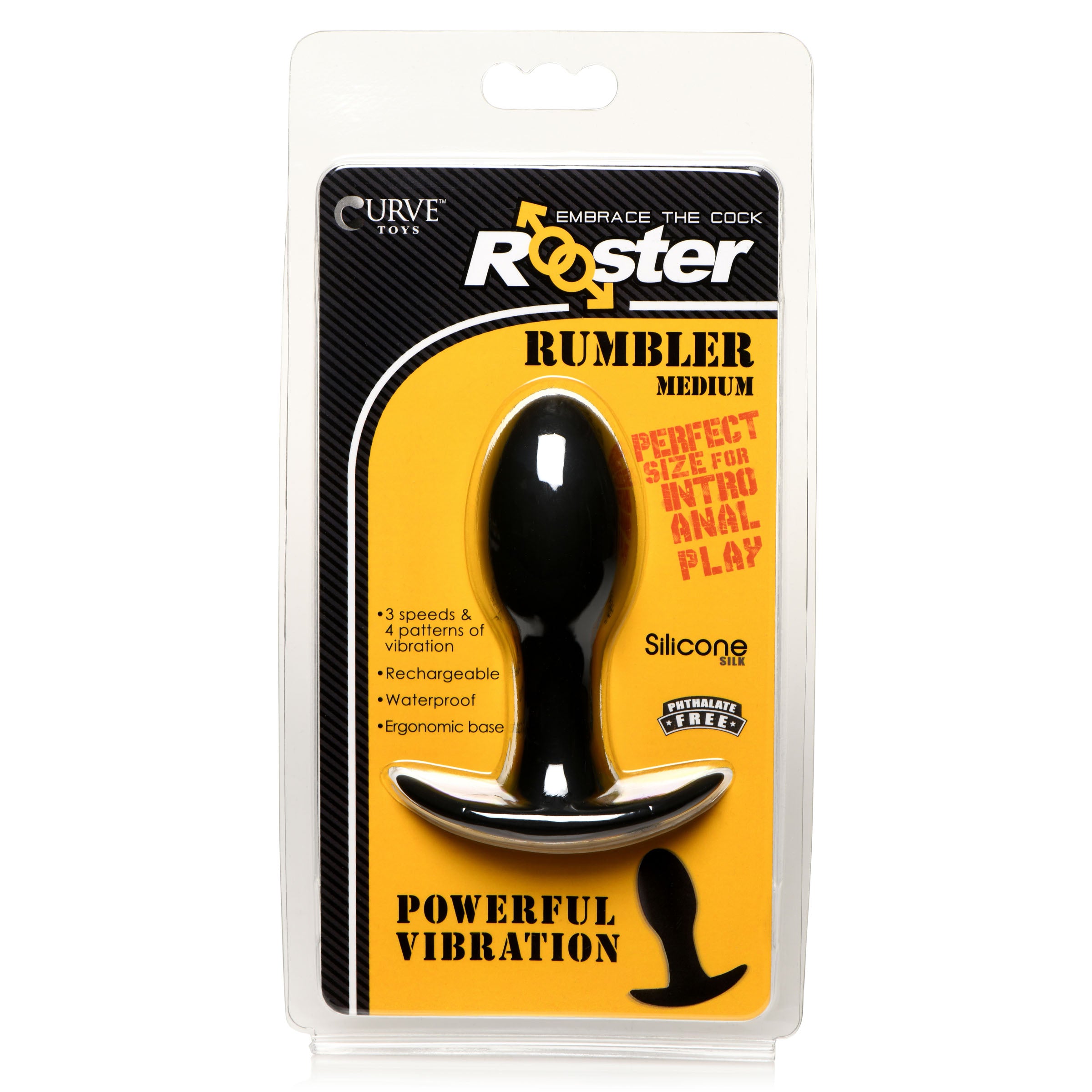 Rooster Rumbler Vibrating Silicone Butt Plug - Medium Black