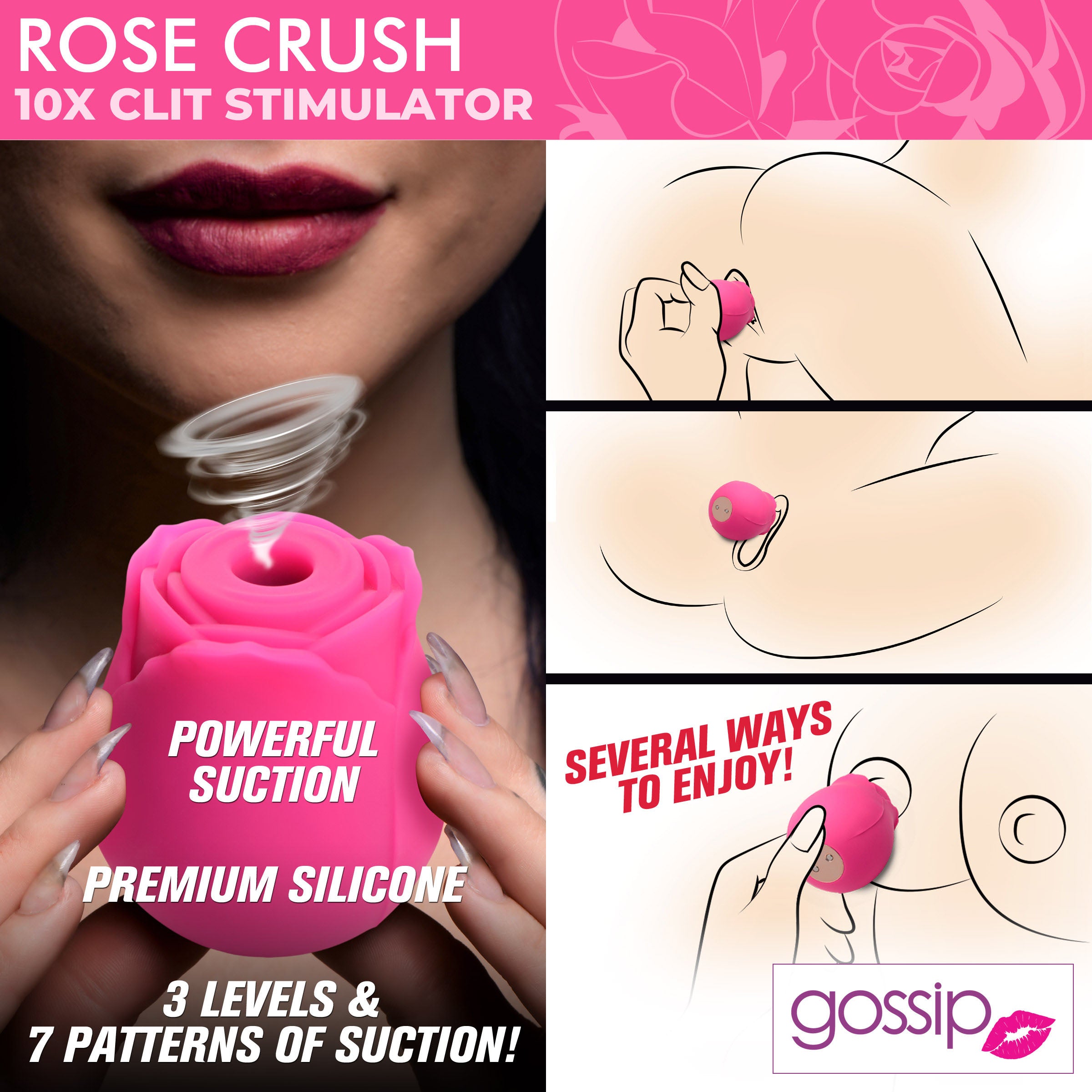 Gossip 10X Rose Crush Silicone Clitoral Stimulator Pink