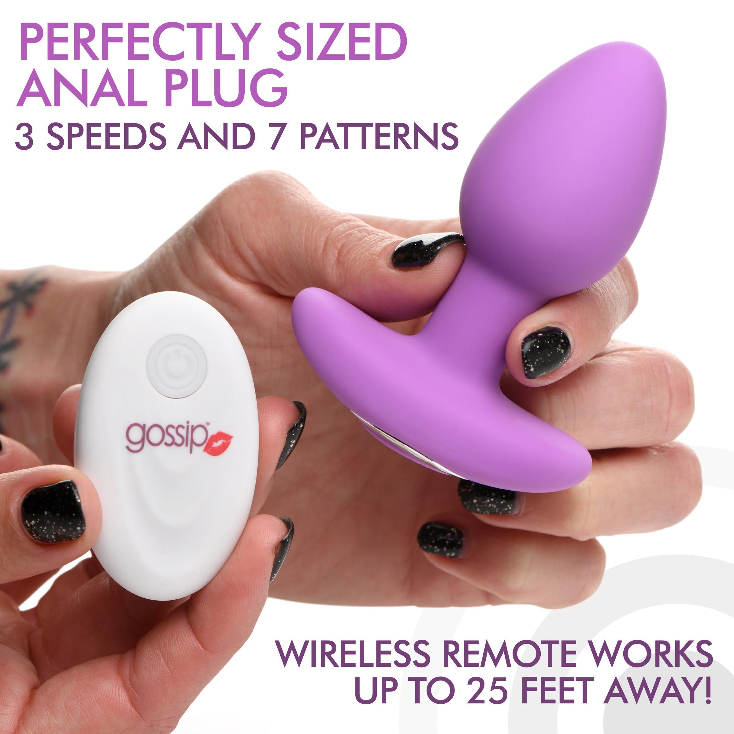 Gossip 10X Pop Rocker Vibrating Silicone Plug with Remote - Violet Purple