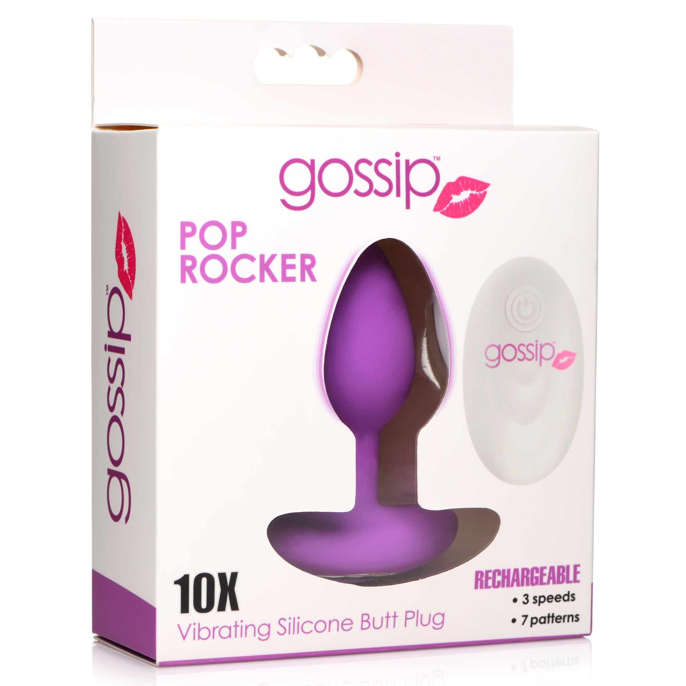 Gossip 10X Pop Rocker Vibrating Silicone Plug with Remote - Violet Purple