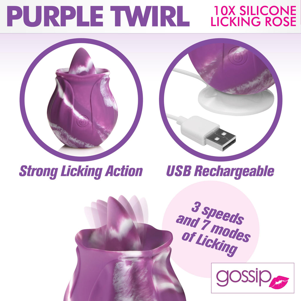 Gossip 10X Purple Twirl Silicone Licking Rose Purple