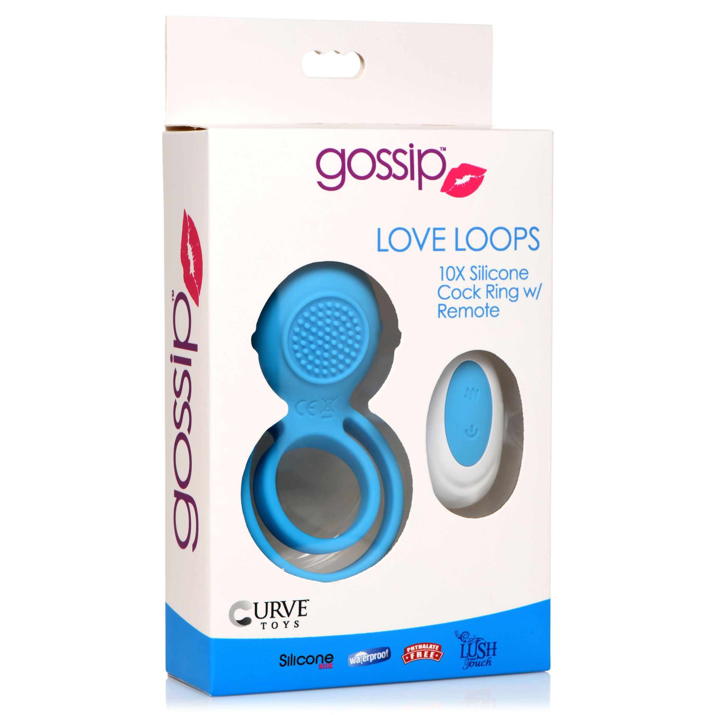 Gossip Love Loops 10X Silicone Cock Ring with Remote - Blue Blue