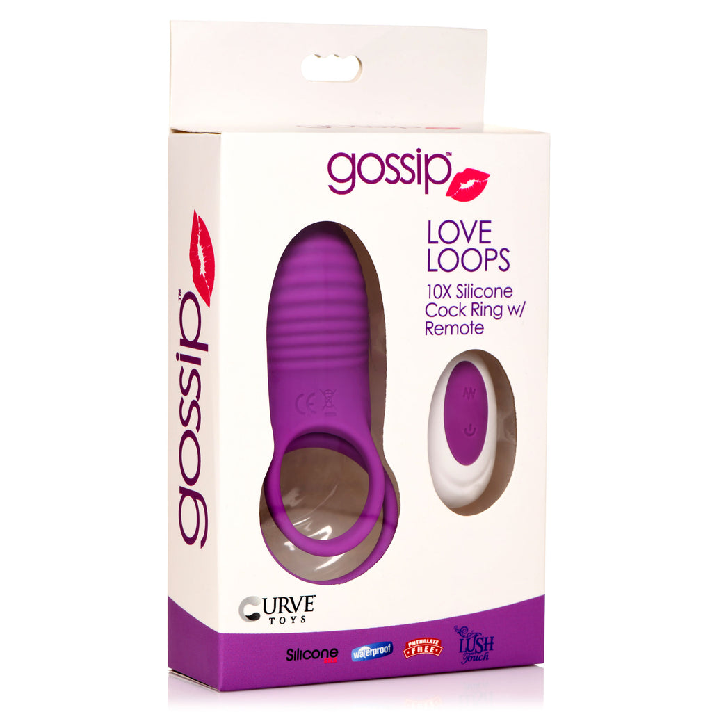Gossip Love Loops 10X Silicone Cock Ring with Remote - Purple Purple