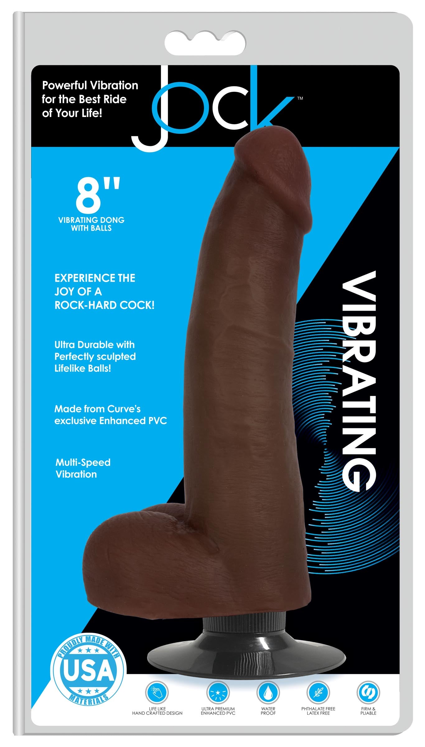 Jock Jock Dark Vibrating Dildo with Balls - 8 Inch Brown