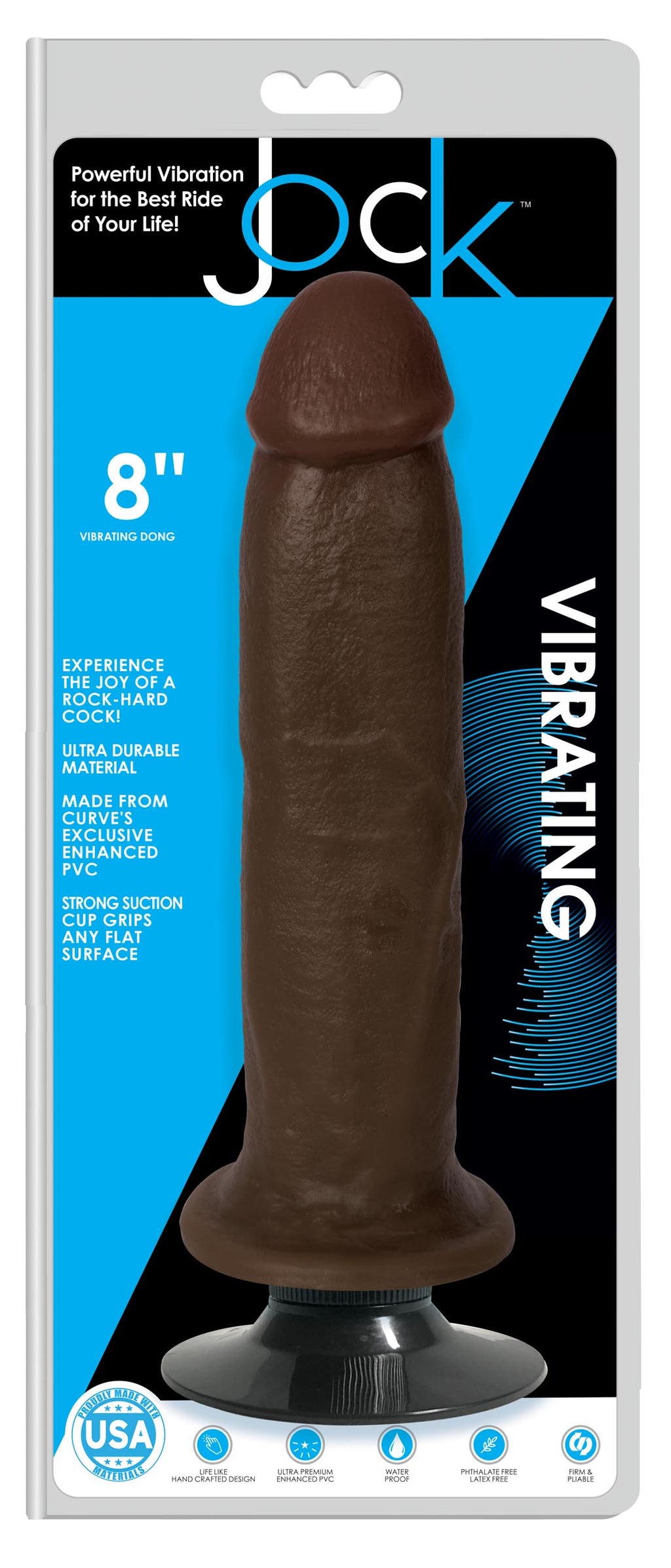 Jock Jock Dark Vibrating Dildo - 8 Inch Brown