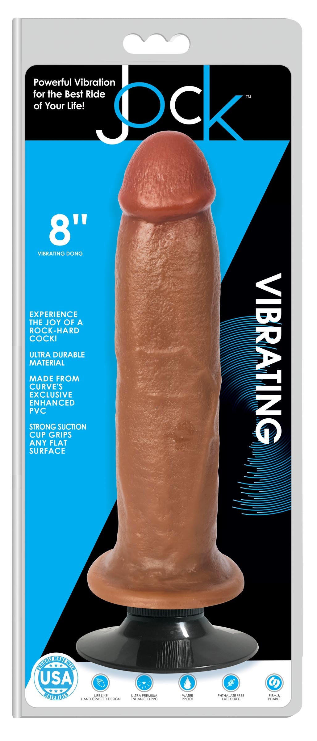 Jock Jock Medium Vibrating Dildo - 8 Inch Tan