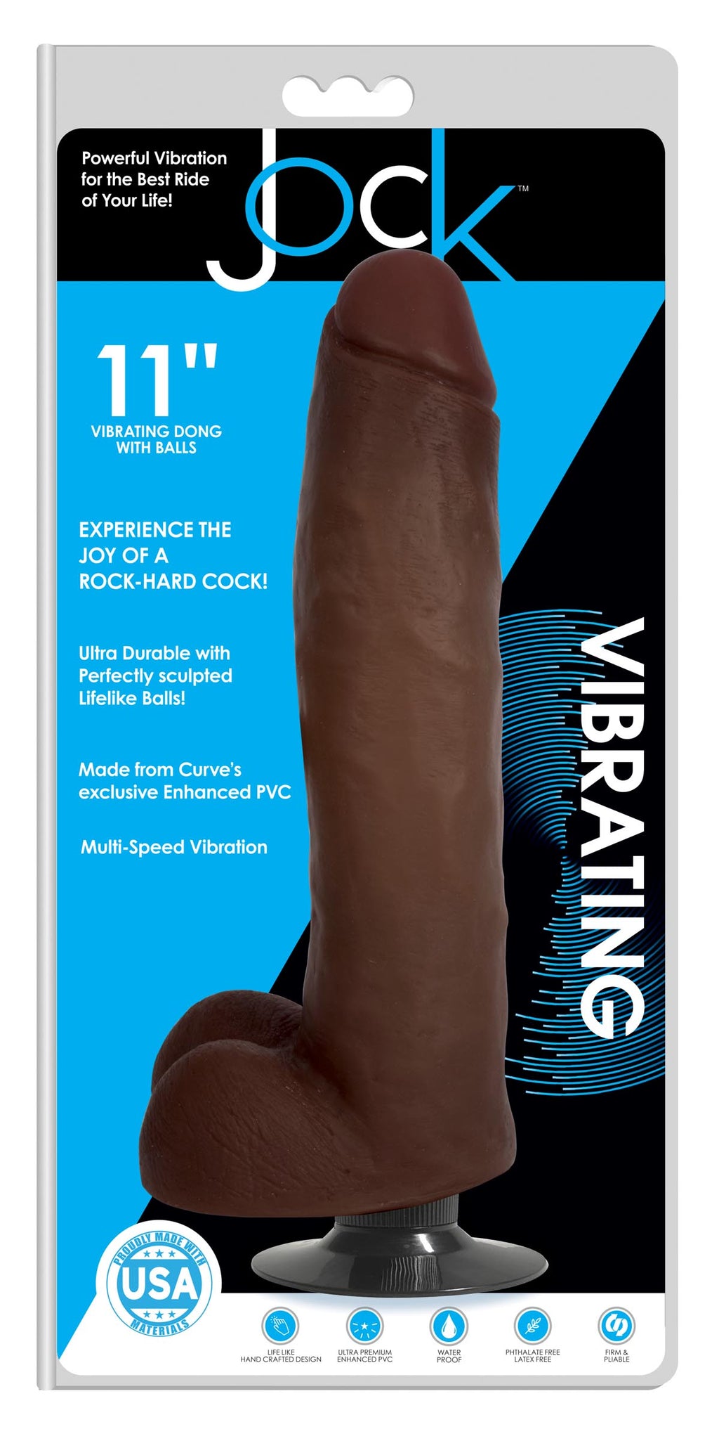Jock Jock Dark Vibrating Dildo with Balls - 11 Inch Brown